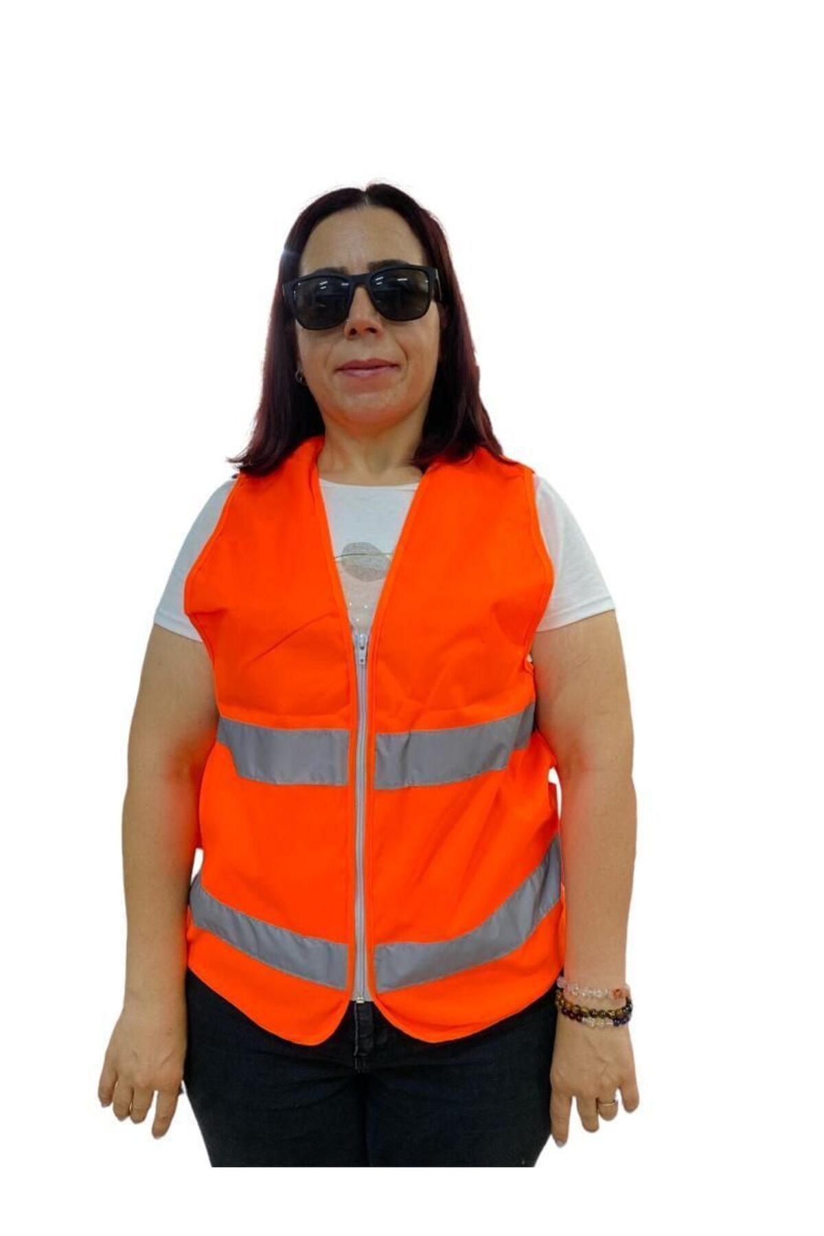 Toptan Bulurum Fermuarlı Turuncu İkaz Yeleği XL Beden 59 cm