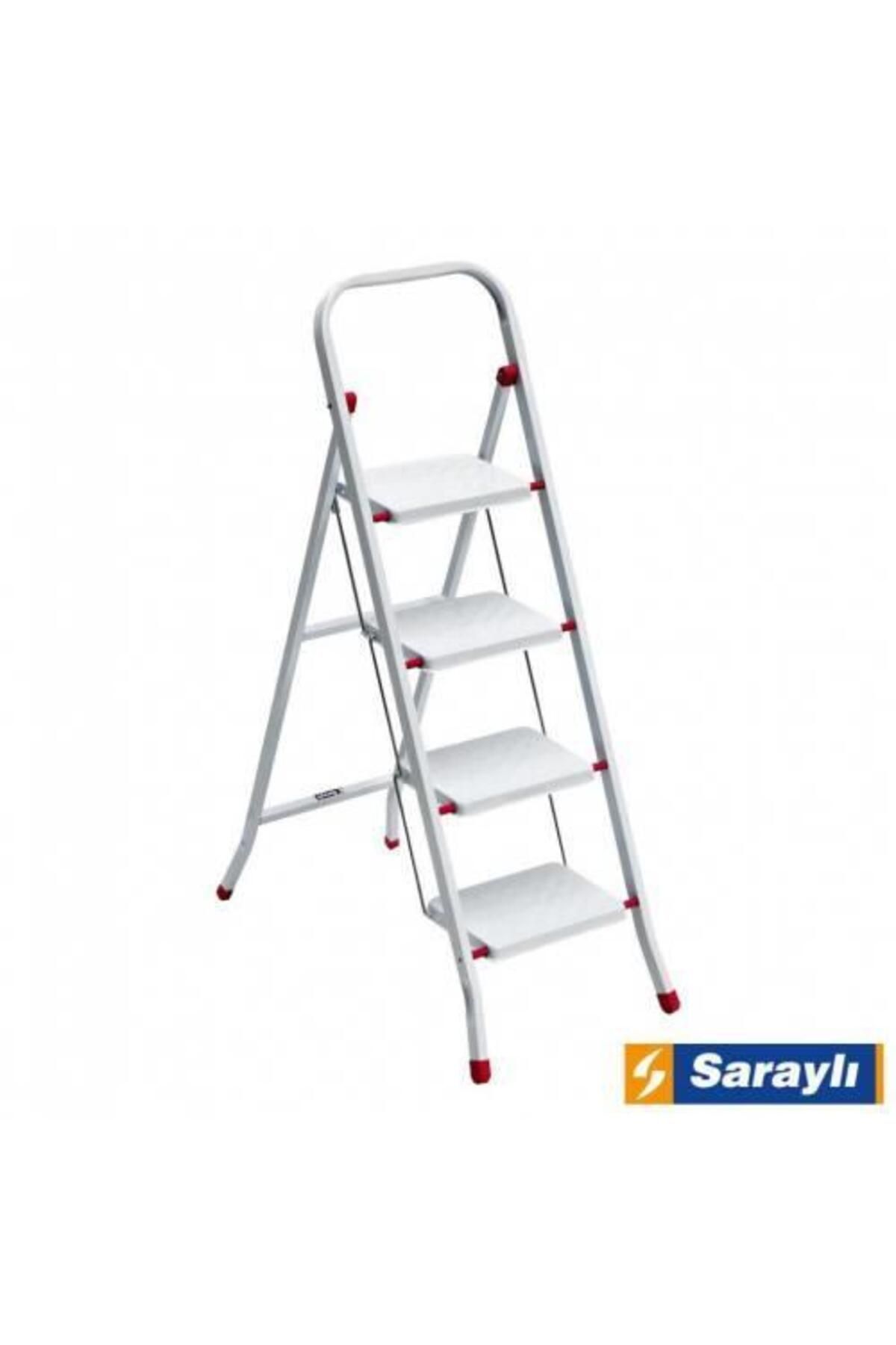 Toptan Bulurum Saraylı Pratik Metal Merdiven Beyaz 4 Basamaklı