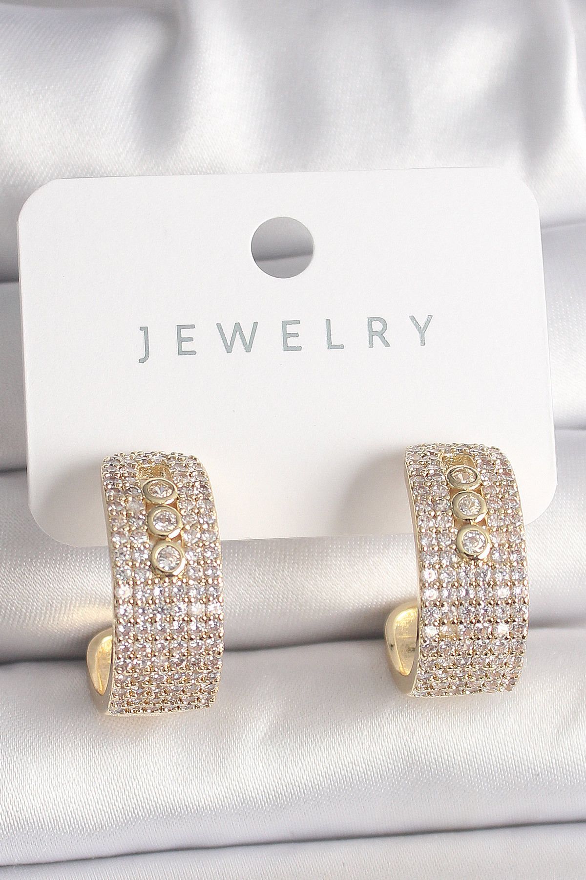 LovelymCo Pirinç Gold Renk Zirkon Taşlı Halka Messika Model Kadın Küpe - Lisinya