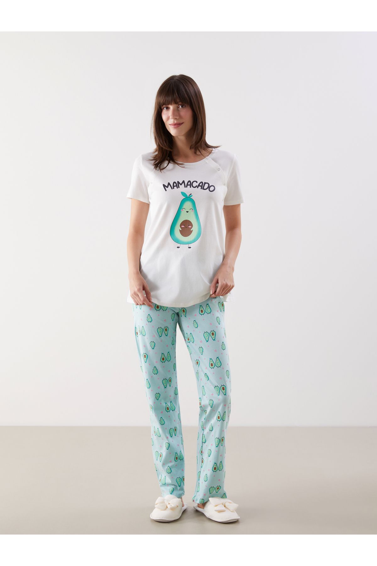 LC Waikiki Bisiklet Yaka Baskılı Hamile Pijama Takımı