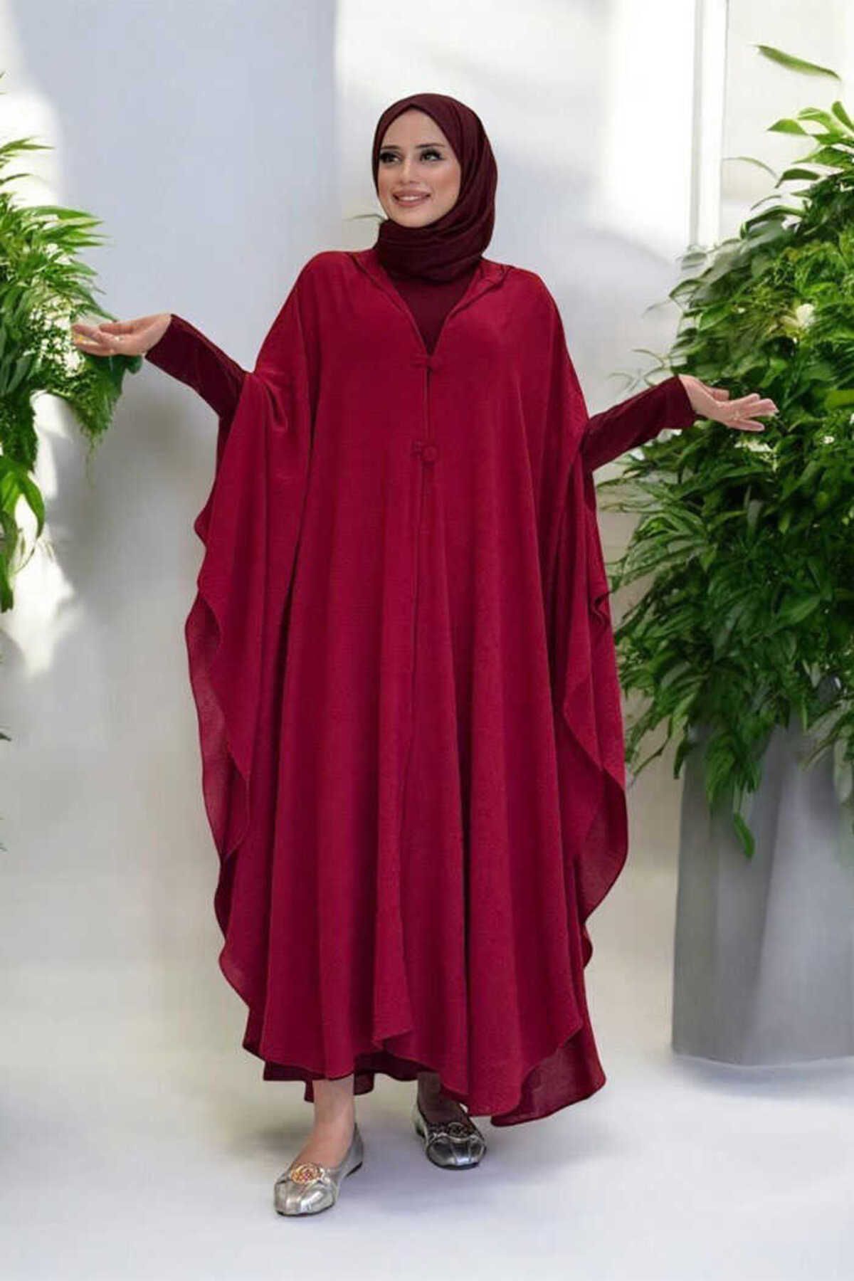 Bym Fashion Kapüşonlu Ayrobin Pelerin 70021 Bordo