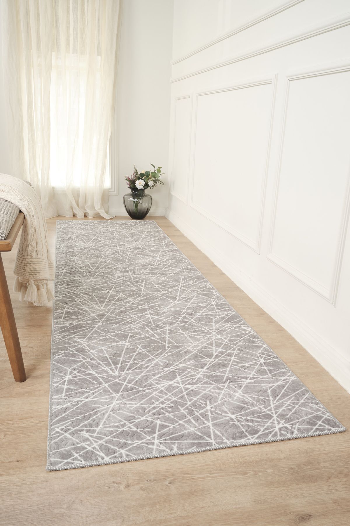 BSB HOME LİVİNG Yıkanabilir Kaymaz Tabanlı Kesme Rulo Halı Yolluk,Oturma Odası,Mutfak Gri-7036