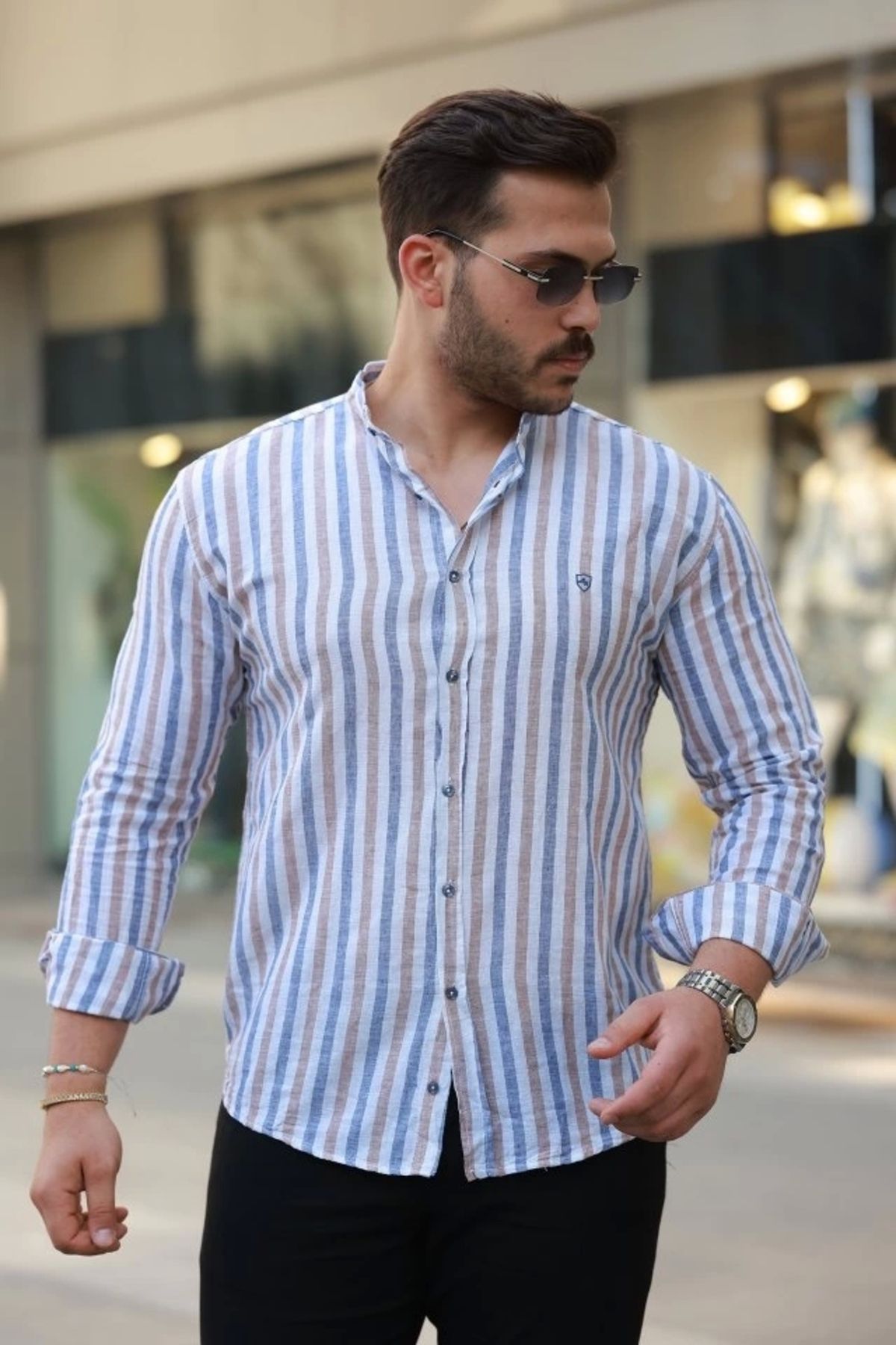 Butik Erkek Hakim Yaka çok Renkli Gömlek