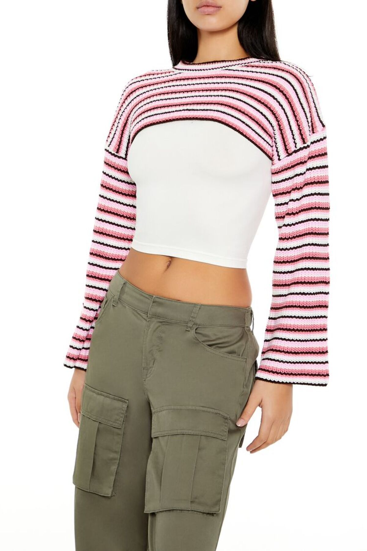 Forever 21 Çizgili Crop Kazak