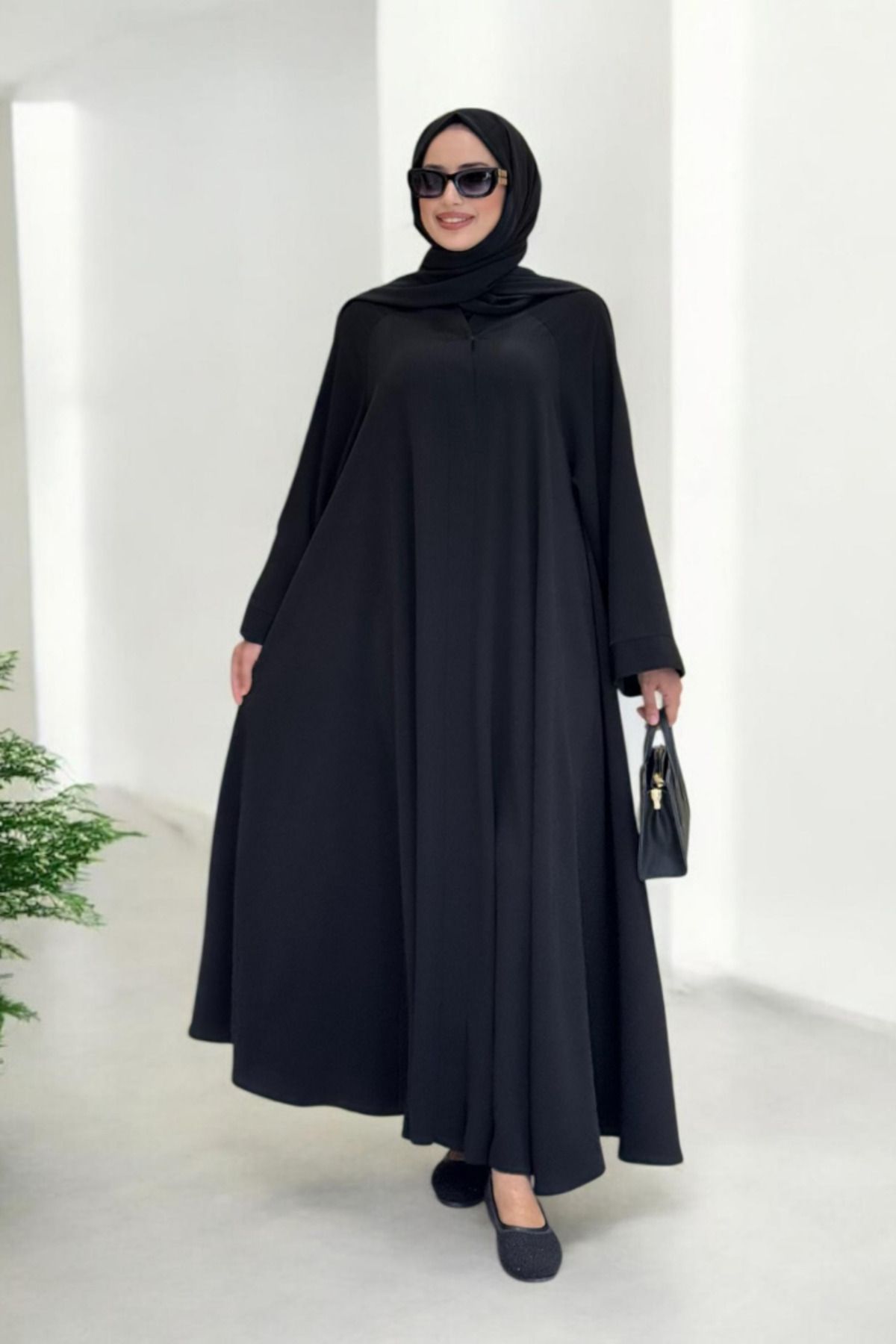 Bym Fashion Çıt Çıt Düğme Detaylı Ferace Görünümlü Elbise 70020 Siyah