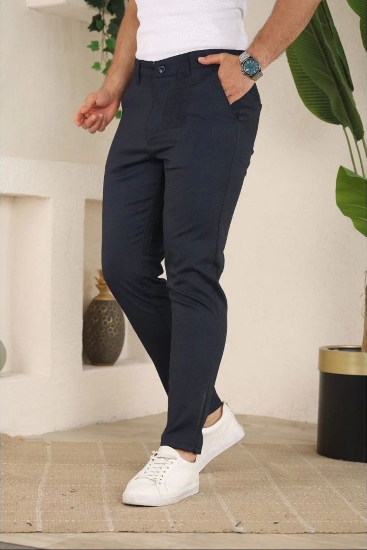 Butik Erkek Casual Slim Fit Cord Desenli Kumaş Pantolon