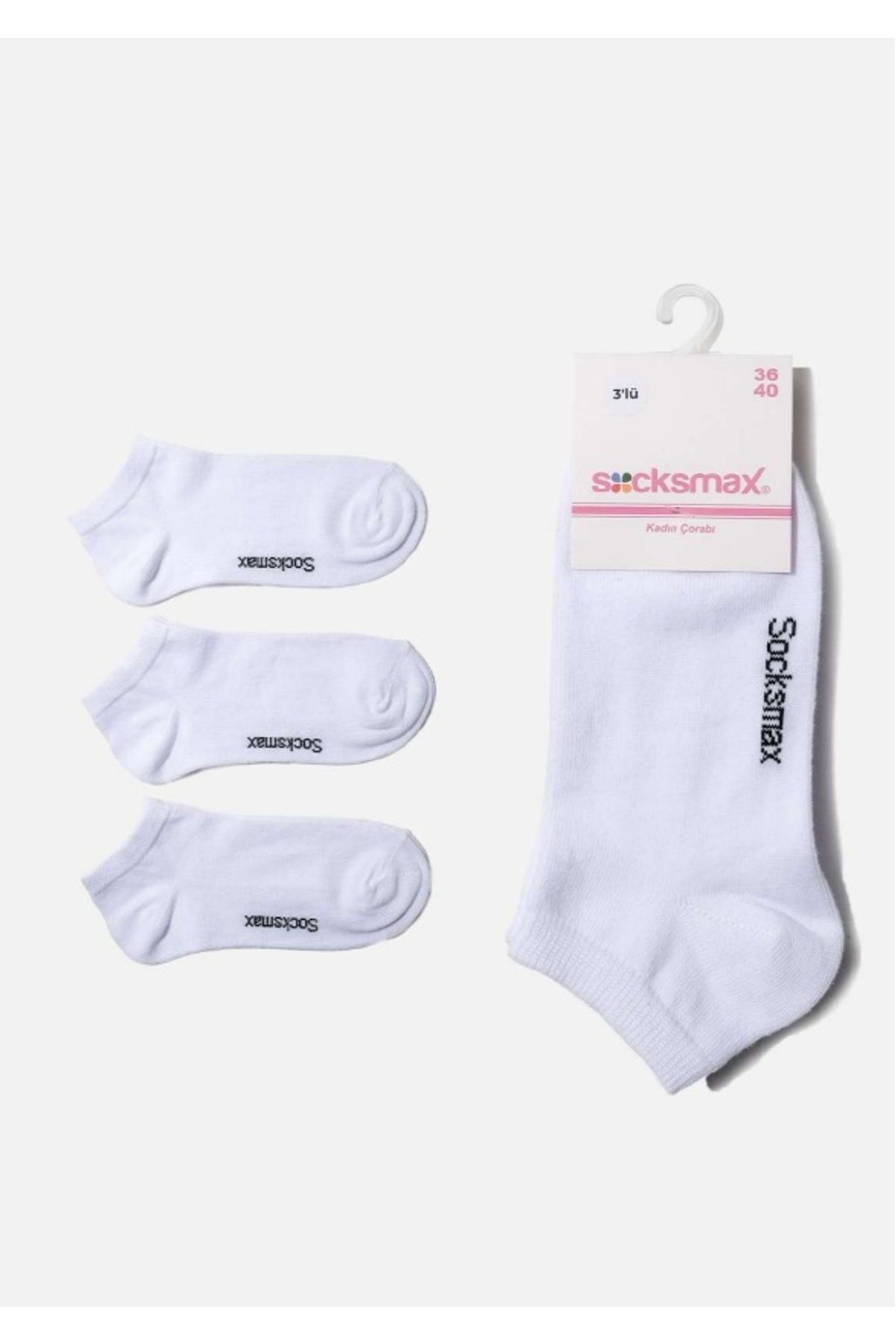SOCKSMAX 2239 3 Lü Kadın Beyaz Patik Çorap 36-40