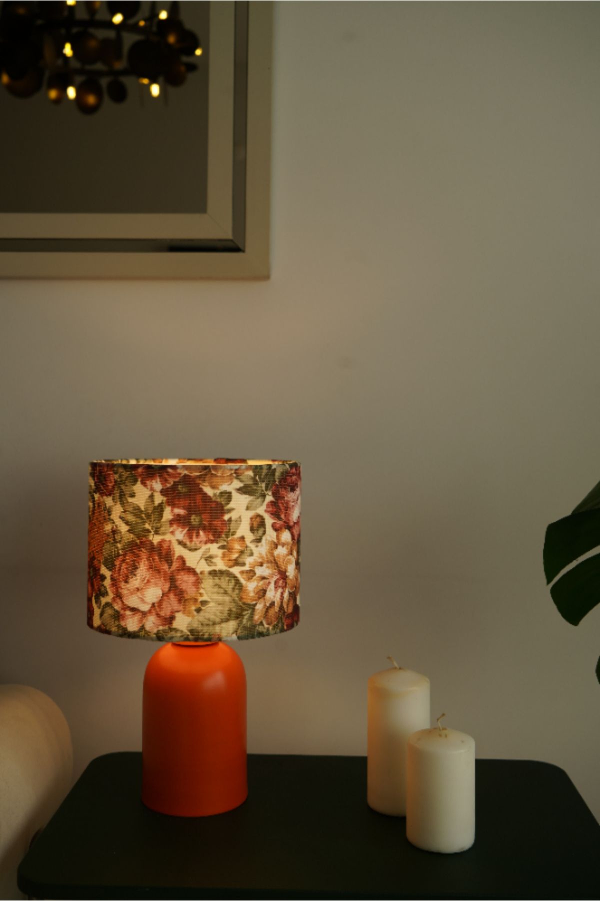 retro home design Turuncu Ayaklı Çiçekli Baskı Model Kumaş Şapkalı Şık Yatak Odası Salon Abajur Özel Modern