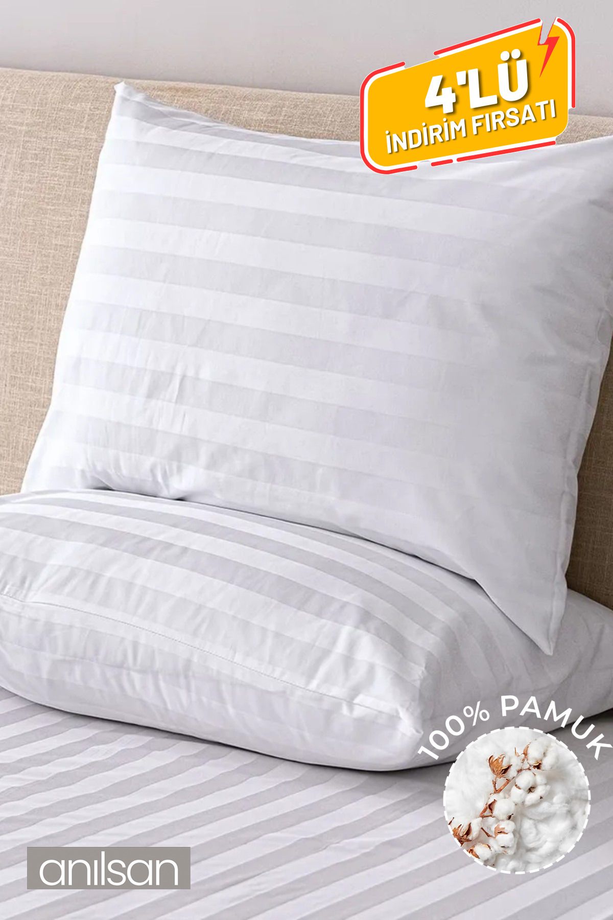 Anılsan 4'lü Çizgili Yastık Kılıfı %100 Pamuk– 50x70 Cm, 83tel