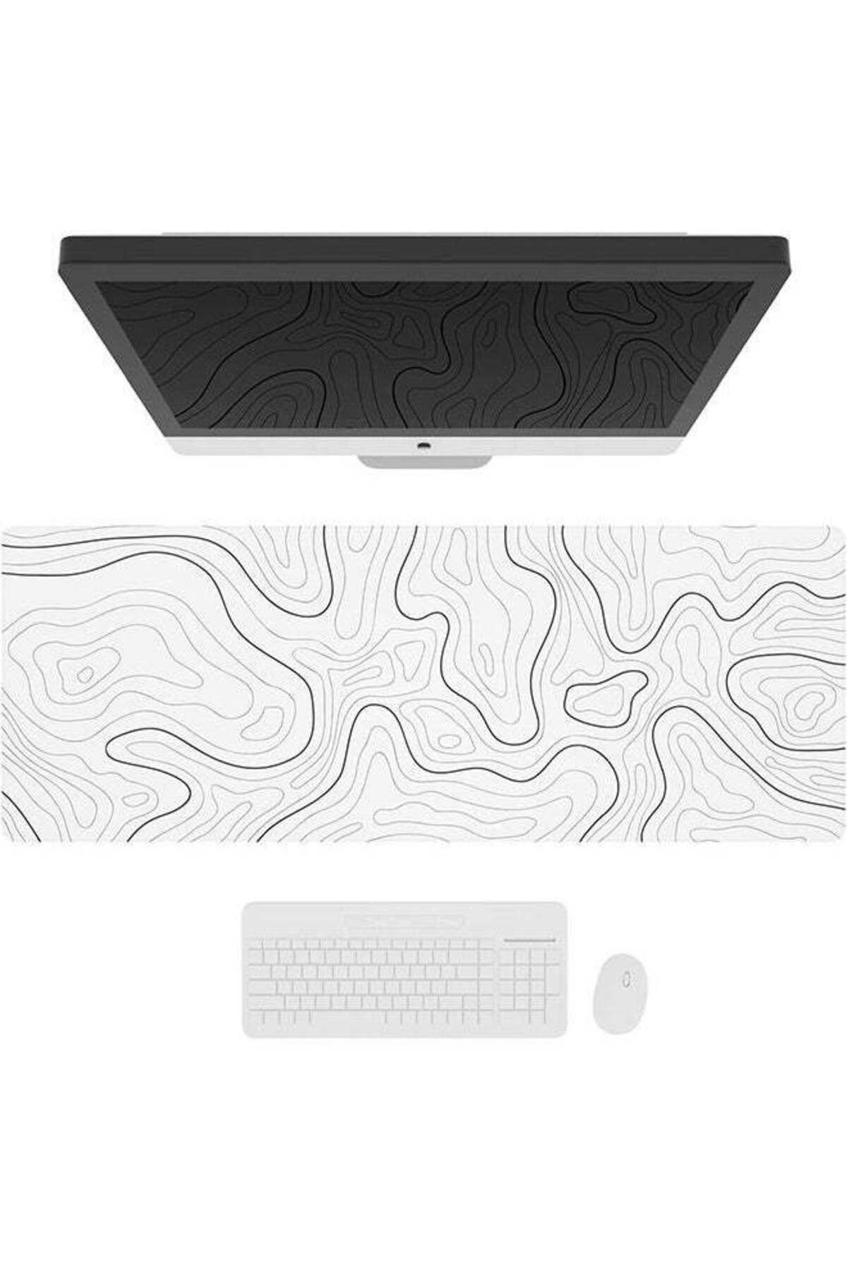 COOYA-Large Gaming Mouse Pad with Stitched Edges,for Keyboard and Mouse, 31.5 X 11.8 In, White 2