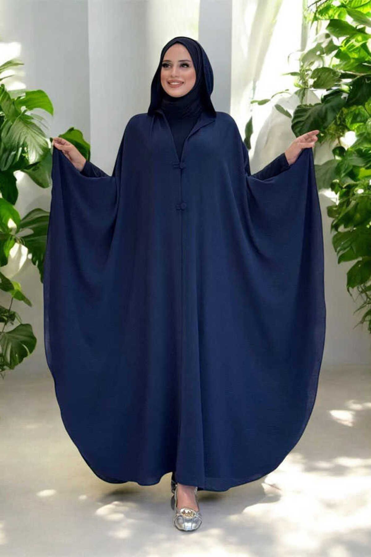 Bym Fashion Kapüşonlu Ayrobin Pelerin 70021 Lacivert