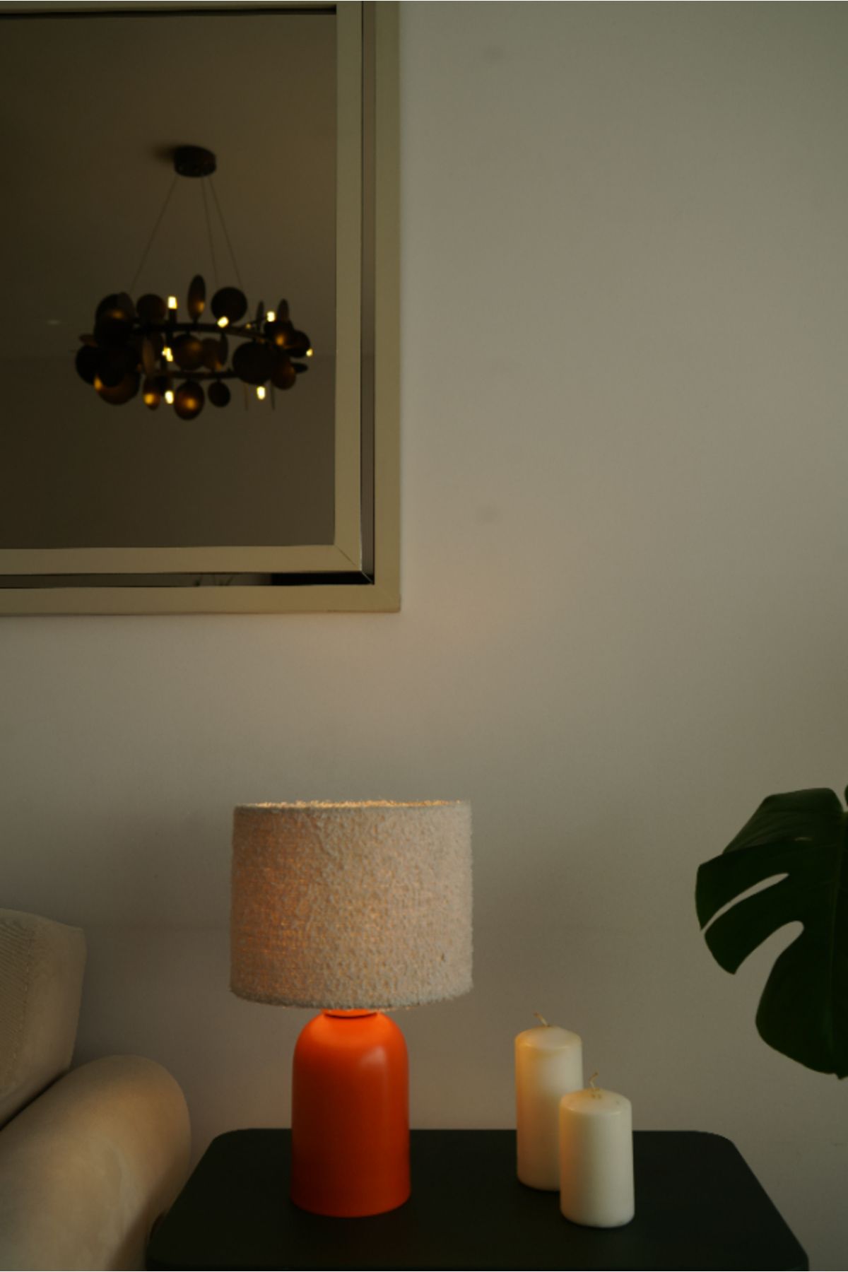 retro home design Turuncu Ayaklı Krem Dokuma Model Kumaş Şapkalı Şık Yatak Odası Salon Abajur Özel Modern
