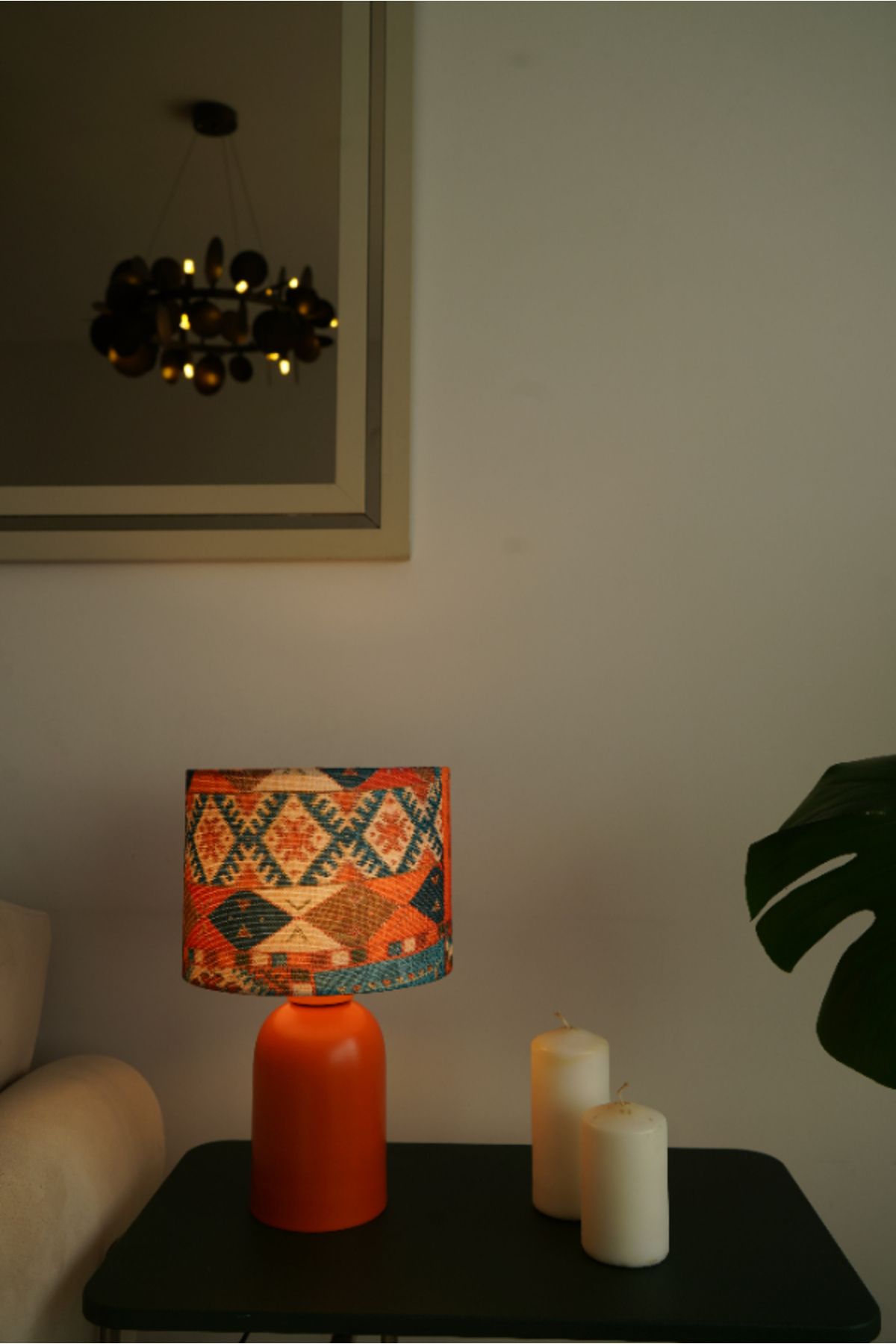 retro home design Turuncu Ayaklı Kapadokya Baskı Model Kumaş Şapkalı Şık Yatak Odası Salon Abajur Özel Modern