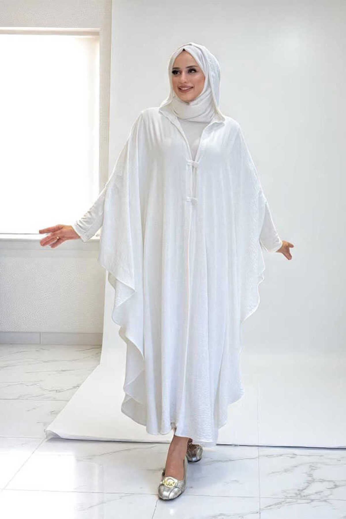Bym Fashion Kapüşonlu Ayrobin Pelerin 70021 Ekru