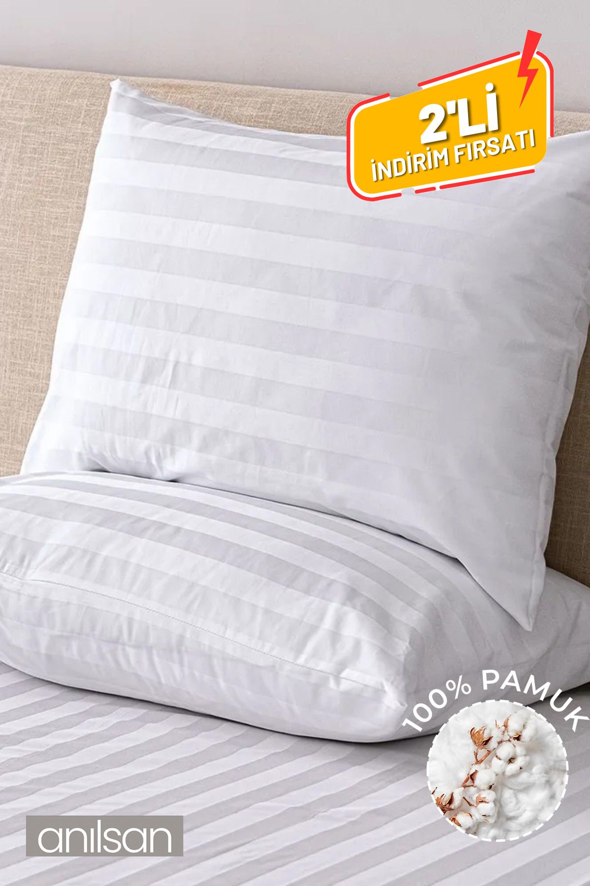 Anılsan 2'li Çizgili Yastık Kılıfı %100 Pamuk– 50x70 Cm, 83tel