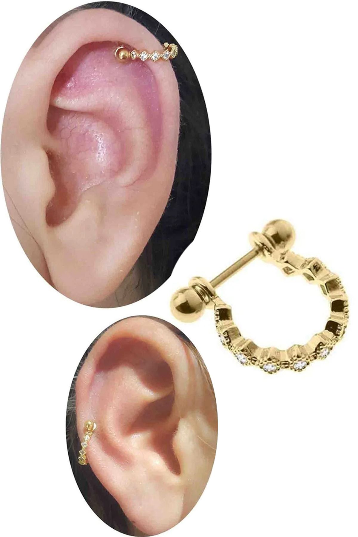 Cadının Dükkanı Zirkon Taşlı Gold Helix-Kıkırdak Piercing