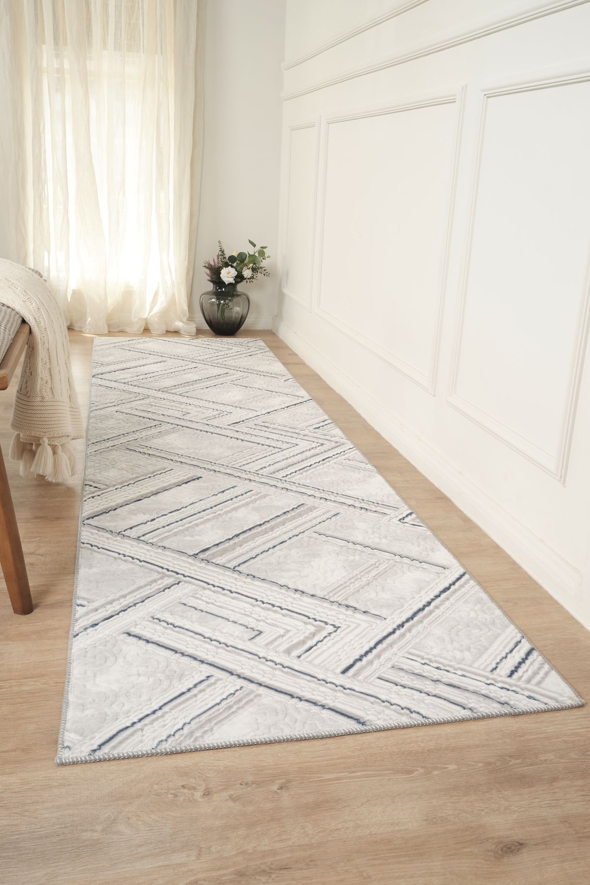 BSB HOME LİVİNG Yıkanabilir Kaymaz Tabanlı Kesme Rulo Halı Yolluk,Oturma Odası,Mutfak A.Gri-7014
