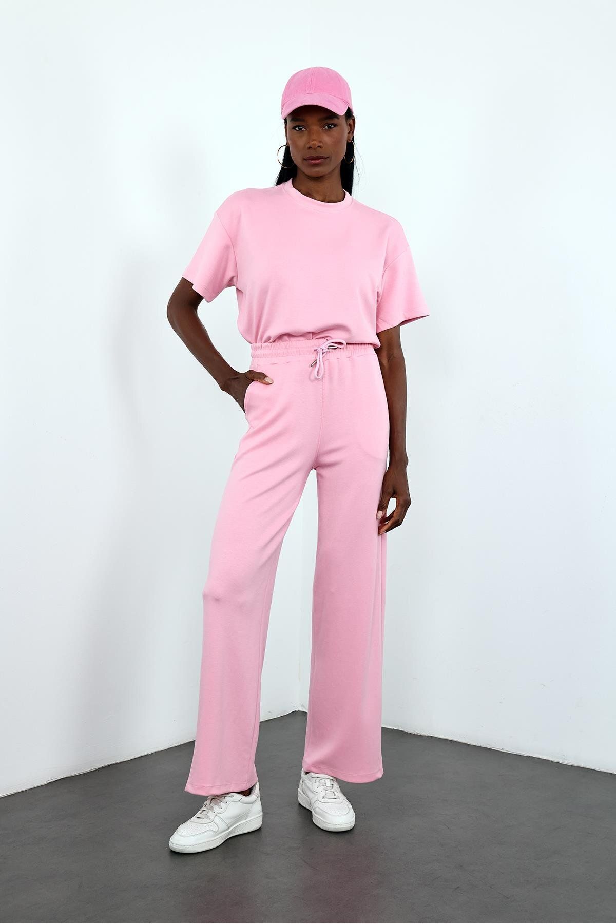 5in1Canpolat Pembe Basic Tshirt Eşofman Takım 251028