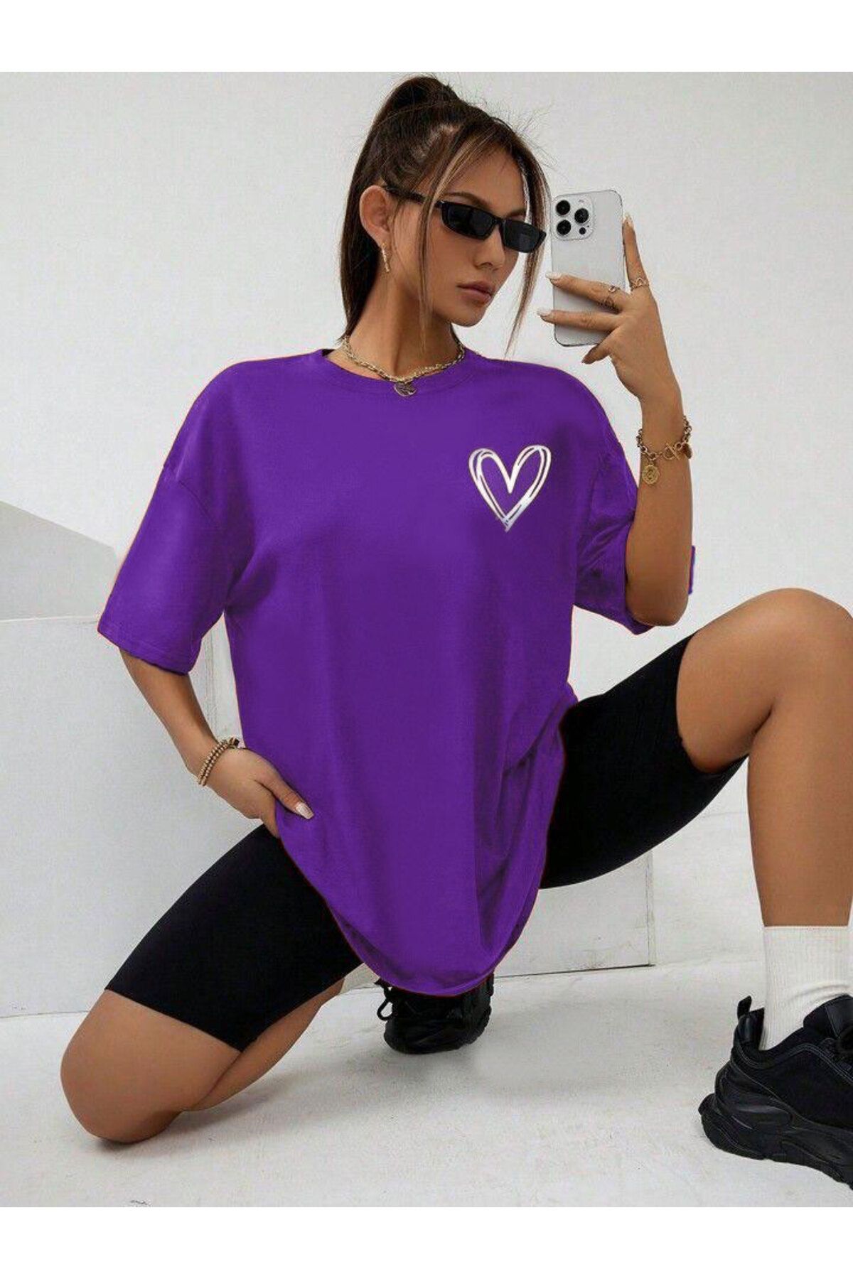 Boi Mini Kalp Baskılı Unisex Tshirt
