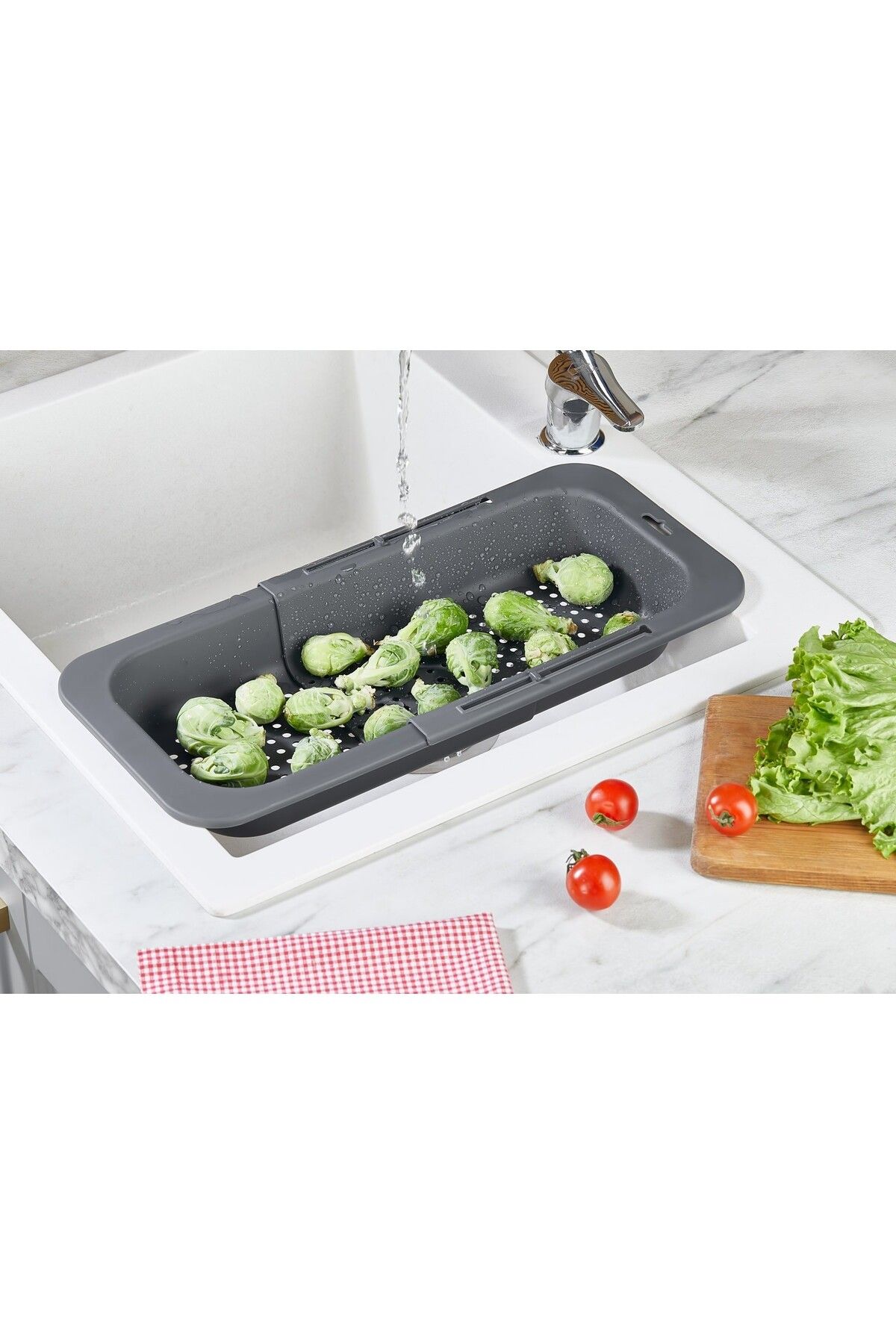 Se Yank Haus Sürgülü Ayarlanabilir Pratik Lavabo Süzgeci, Uzun Kısa Ayarlı Evye, Meyve Sebze Salata Yıkama