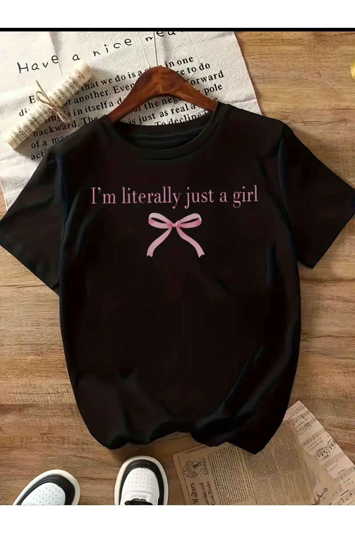 Boi JUST GİRL YAZI BASKILI OVERSİZE BASIC TİŞÖRT KISA KOL T-SHİRT T-SHIRT