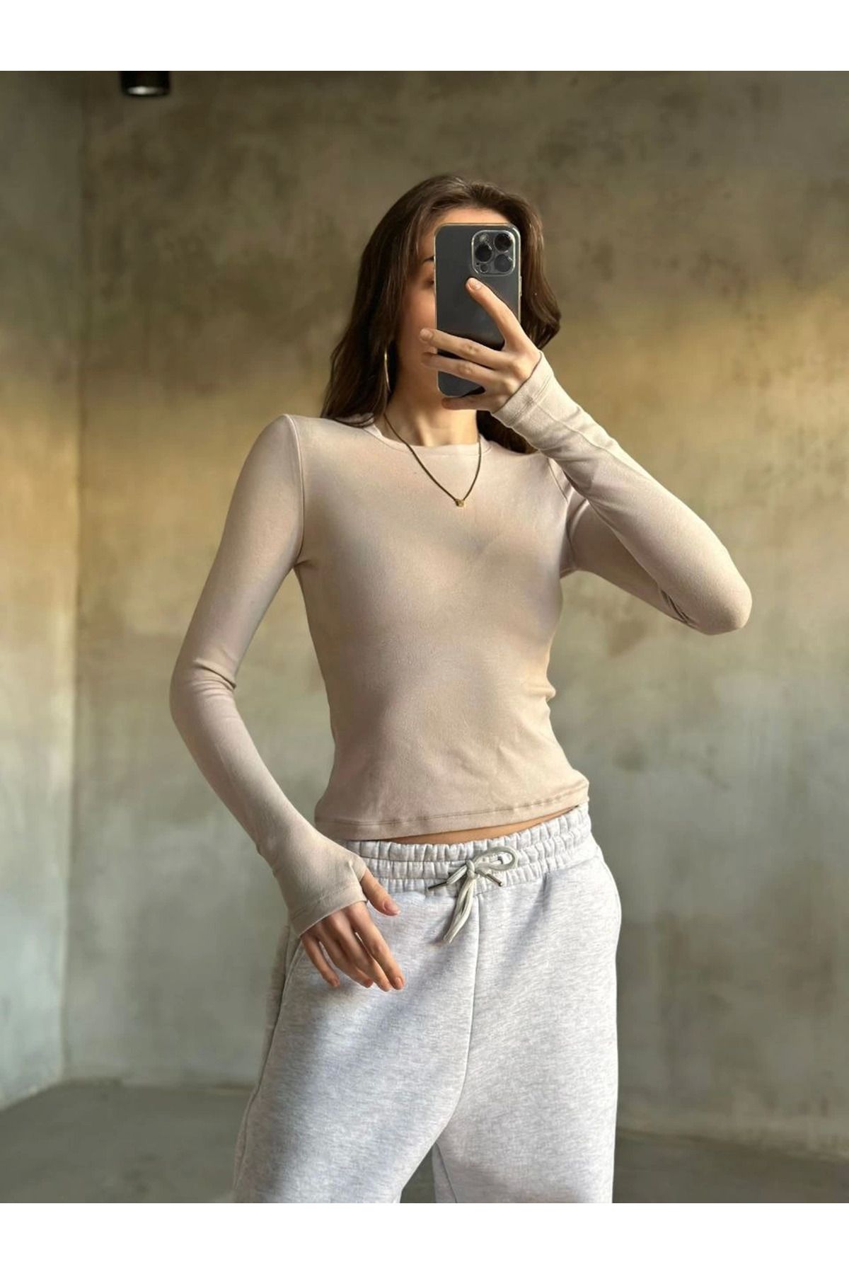 fashok Parmak Geçmeli Buzi Body - Bej