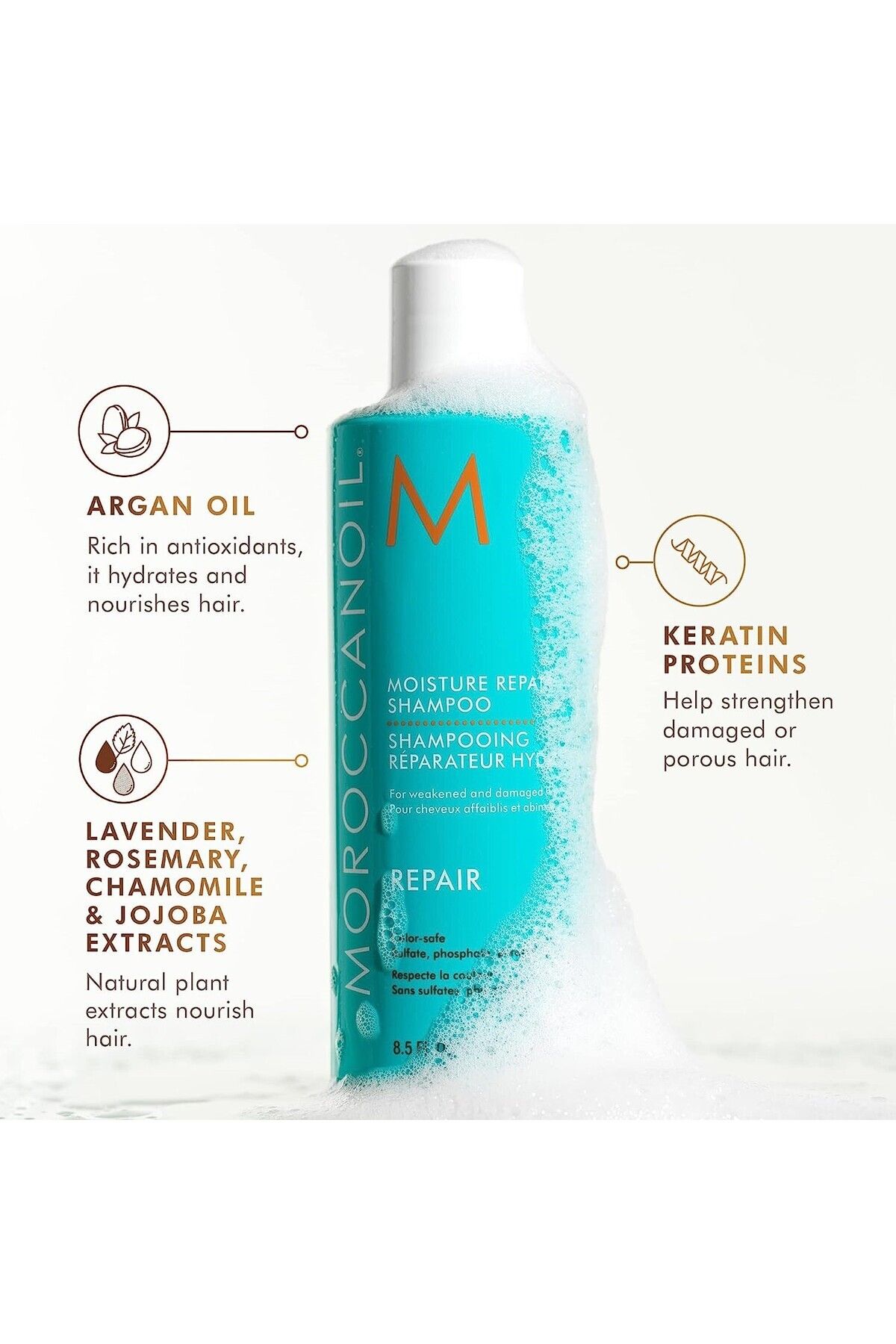 Moroccan oil & beauty Moisture Repair Hasar Görmüş Saçlar İçin Onarıcı ve Nemlendirici Şampuan 250ml