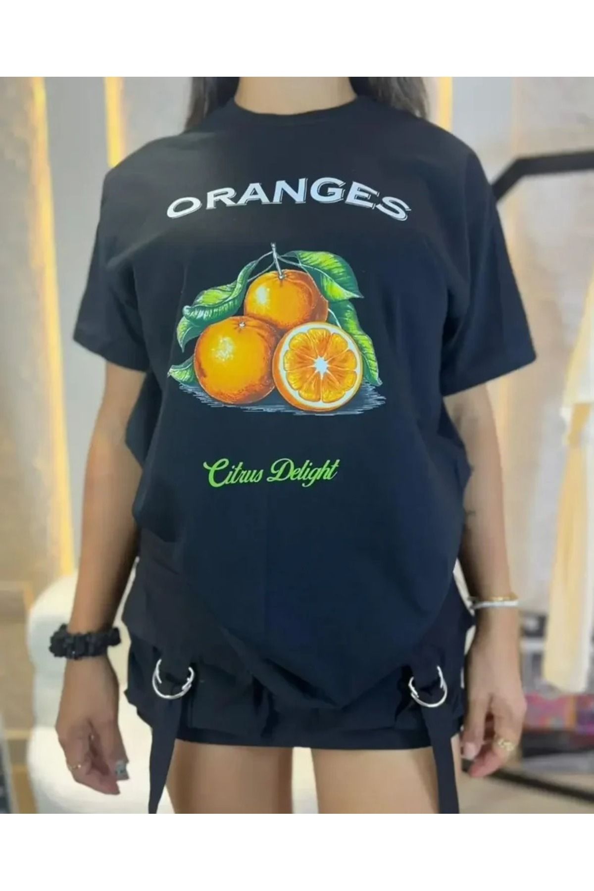 JANSO GROUP -KADIN PAMUKLU BASKILI APEROL SPRITZ KISA KOLLU TSHIRT OVERSİZE BÜYÜK BEDEN