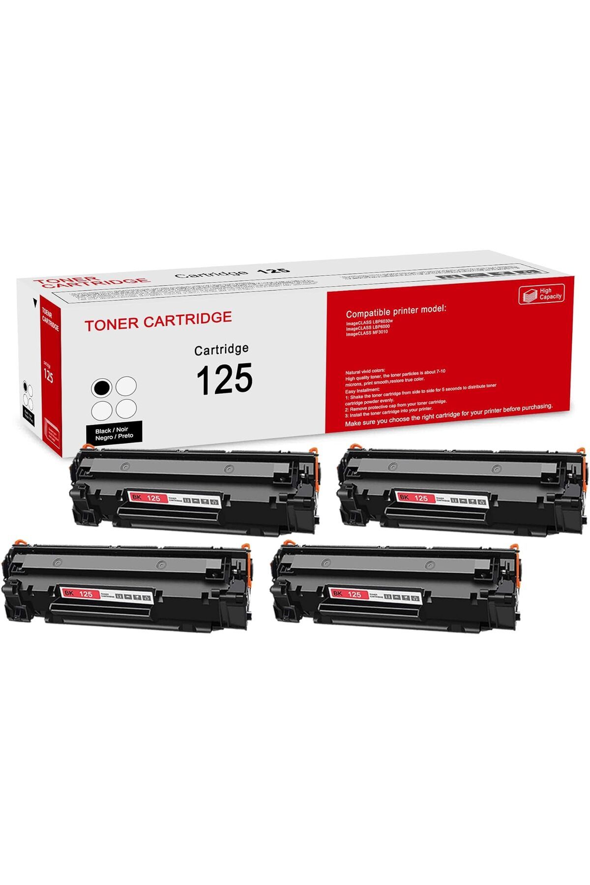 Canon 125 CRG-125 MUADİL LBP6030w LBP6000 MF3010 Laser Printer (Black, 4 Pack*RESİM TEMSİLİDİR*