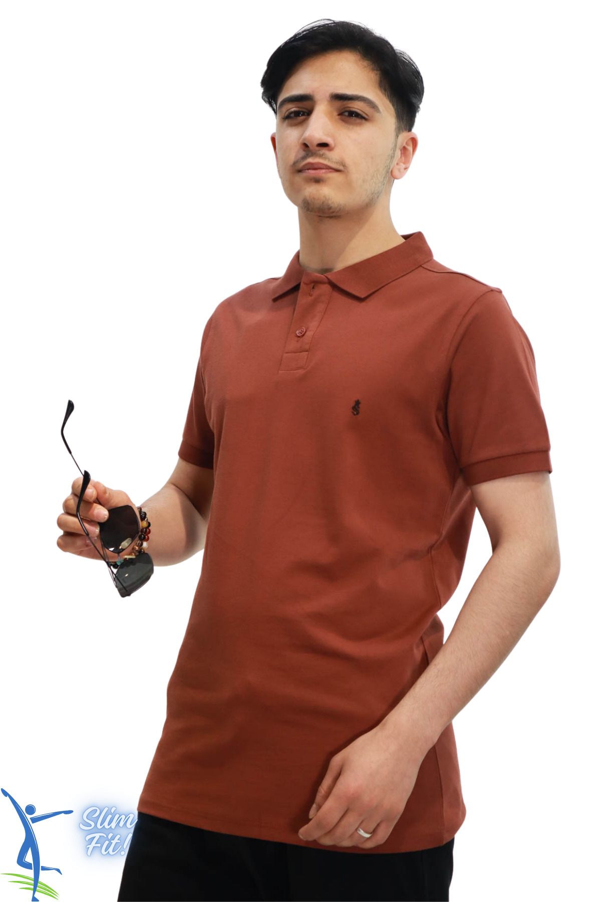 sermoda Erkek Slim Fit Dar Kesim Pamuklu Yumuşak Doku Nefes Alan Kumaş Kıvrılmaz Yaka Haki Polo Yaka Tişört