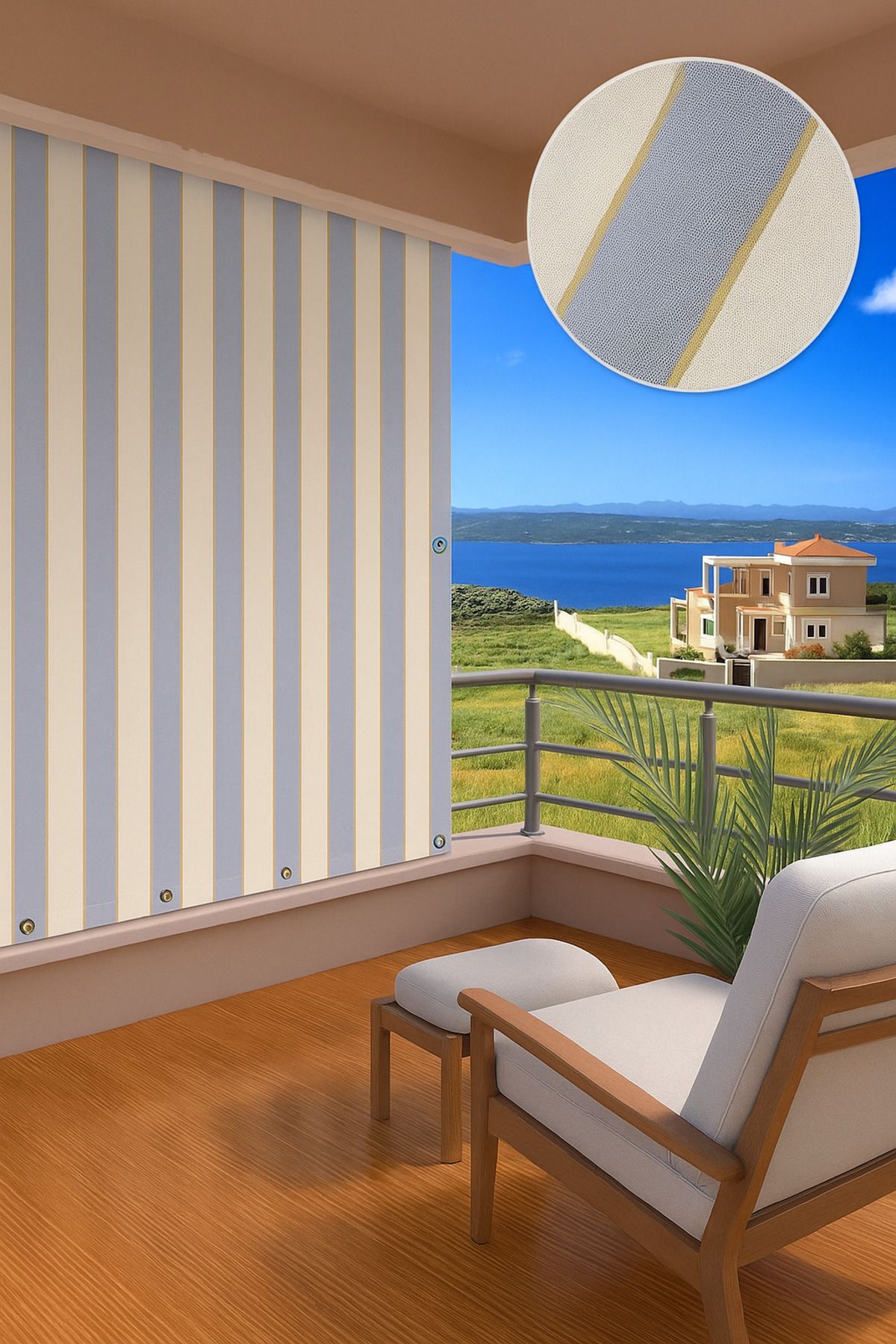 Setekshome Su Geçirmez Korniş Düğmeli Kuş Gözlü Bağcık Hediyeli Balkon Perdesi Gri Krem