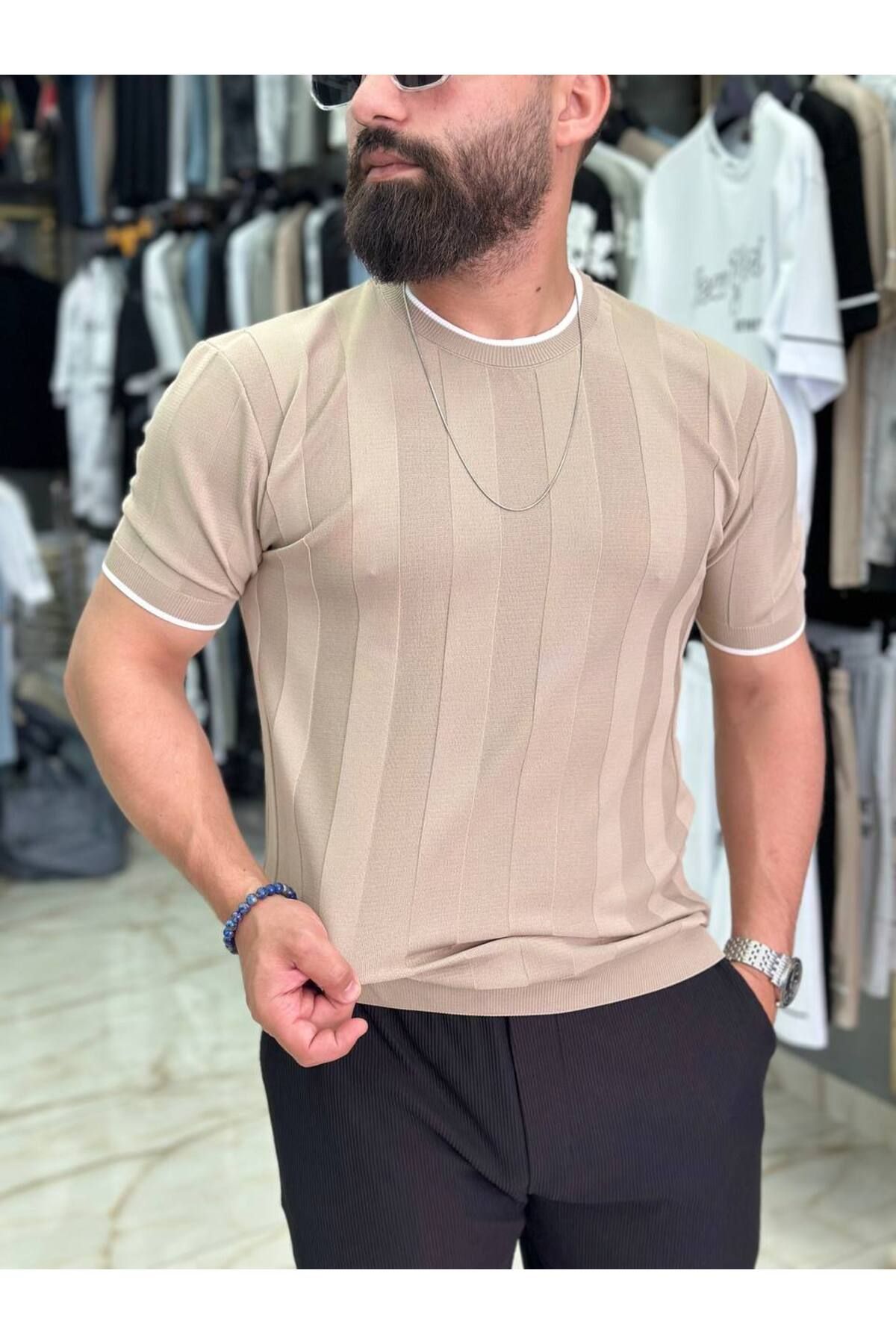 FRANCO RENZO Erkek Bisiklet Yaka Triko T-Shirt