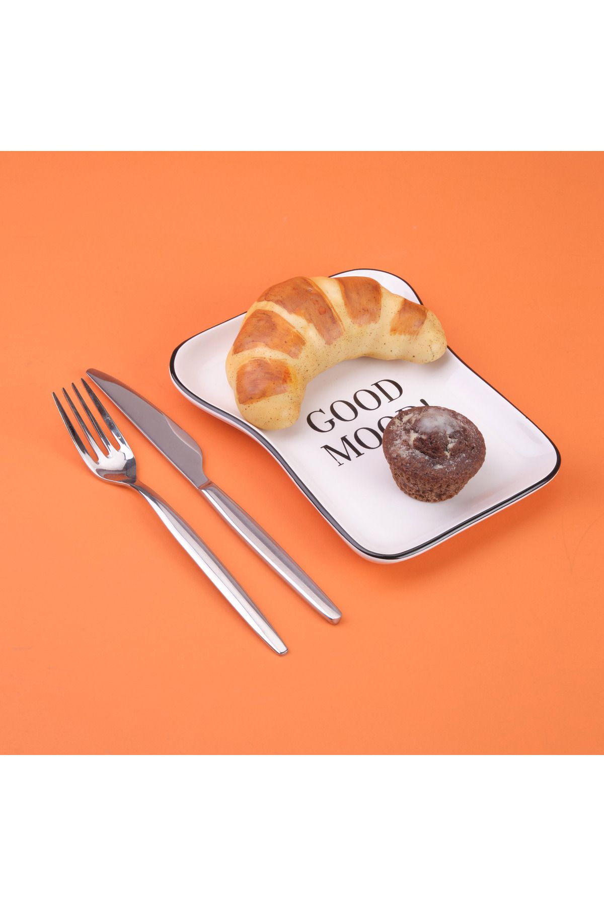 Evidea Kitchen Good Mood Desenli Servis Tabağı - Siyah / Beyaz - 19 cm