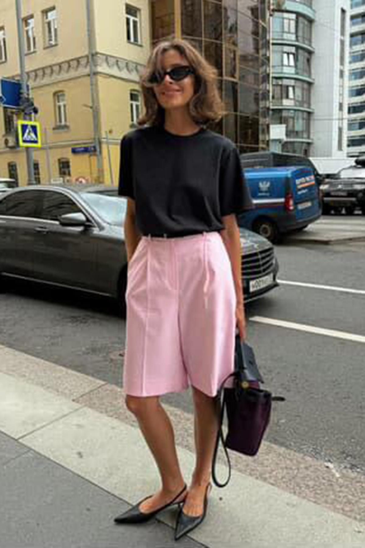 Madmext Pembe Pileli Kadın Bermuda Şort Mg2483