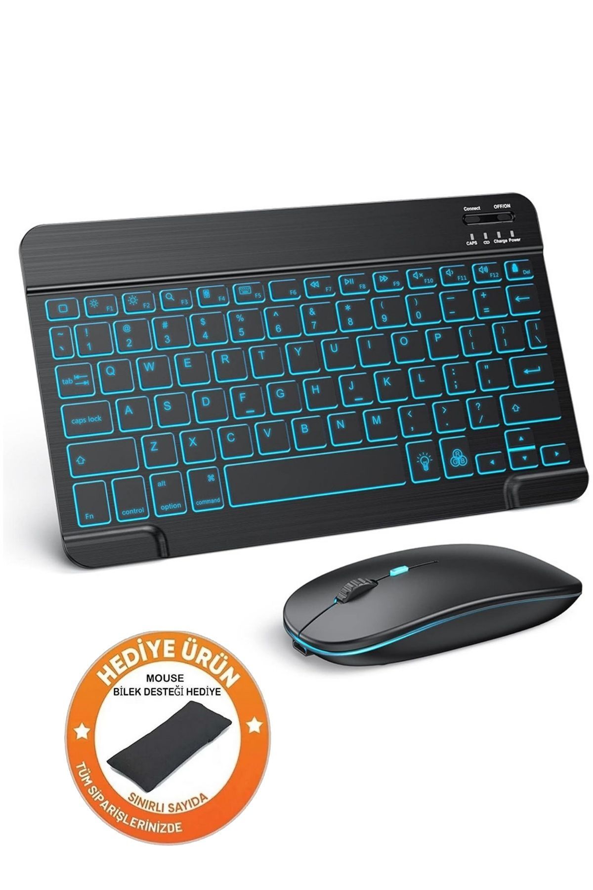 Zineets RGB Işıklı Kablosuz Bluetooth Klavye Mouse Seti Ultra Slim Tablet Telefon Windows Uyumlu