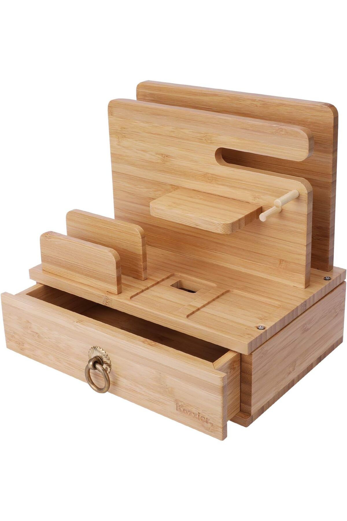Generic-iCozzier Bamboo Multiple Device Desktop Charging Dock Station Watch Organizer Key Holder with Drawer 3