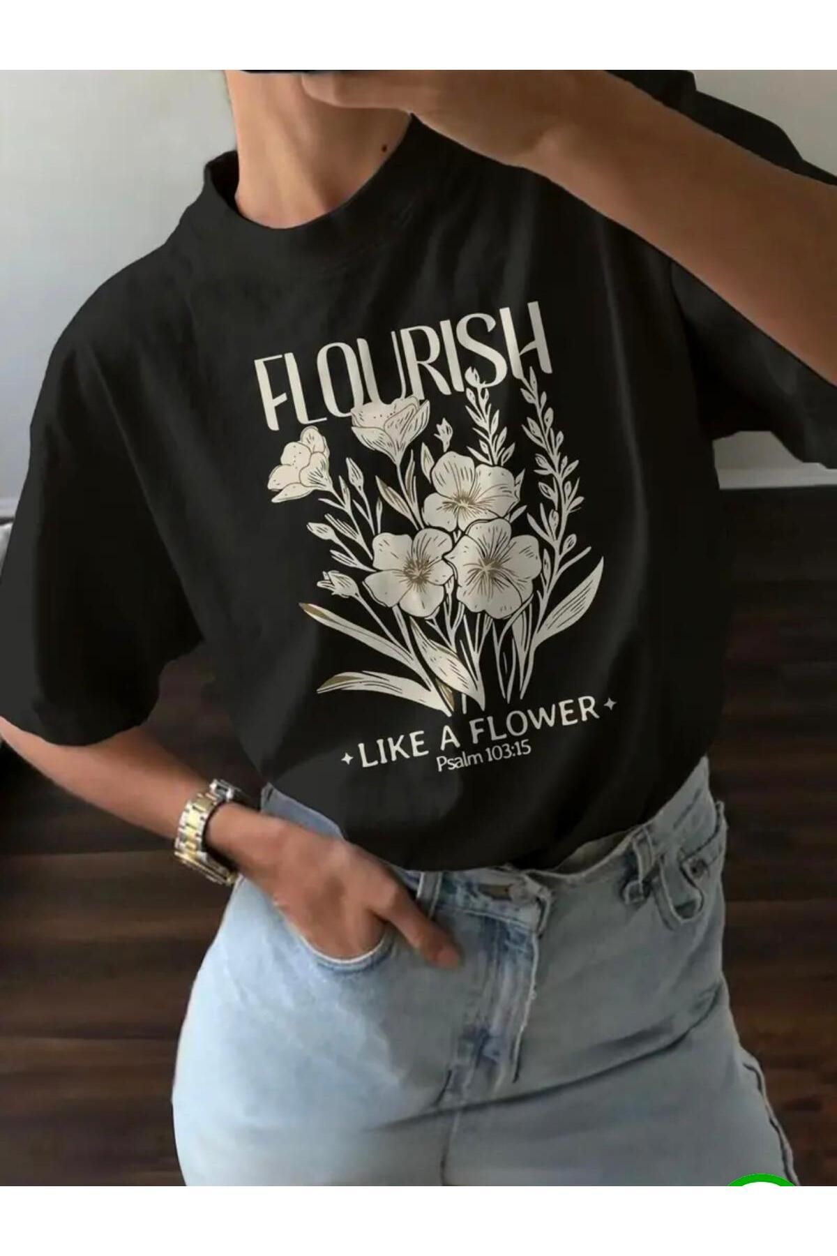 Boi FLOURİSH BASKILI OVERSİZE BASIC TİŞÖRT KISA KOL T-SHİRT T-SHİRT