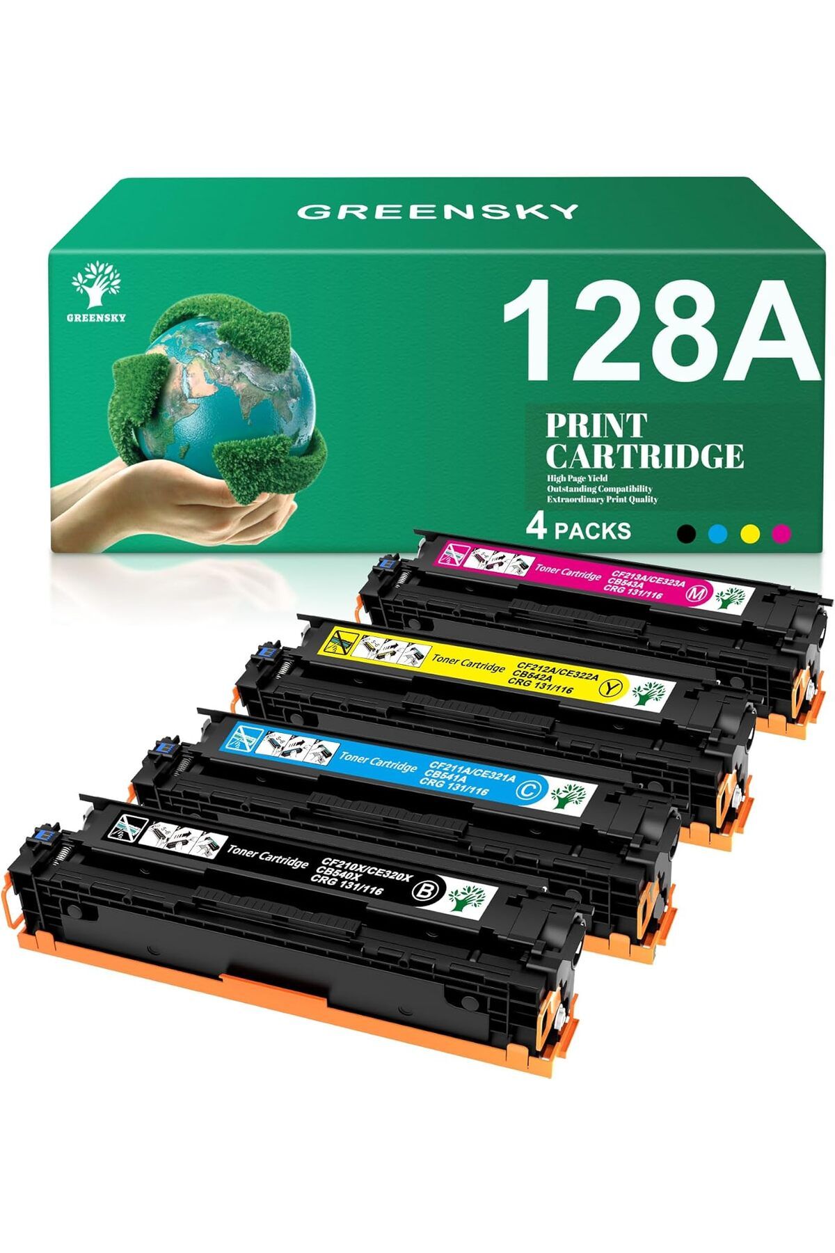 HP CE320A CE321A CE322A CE323A CM1415fn CM1415fnw CP1525n CP1525nw (BK Cy Yell Mage., 4-Pack)