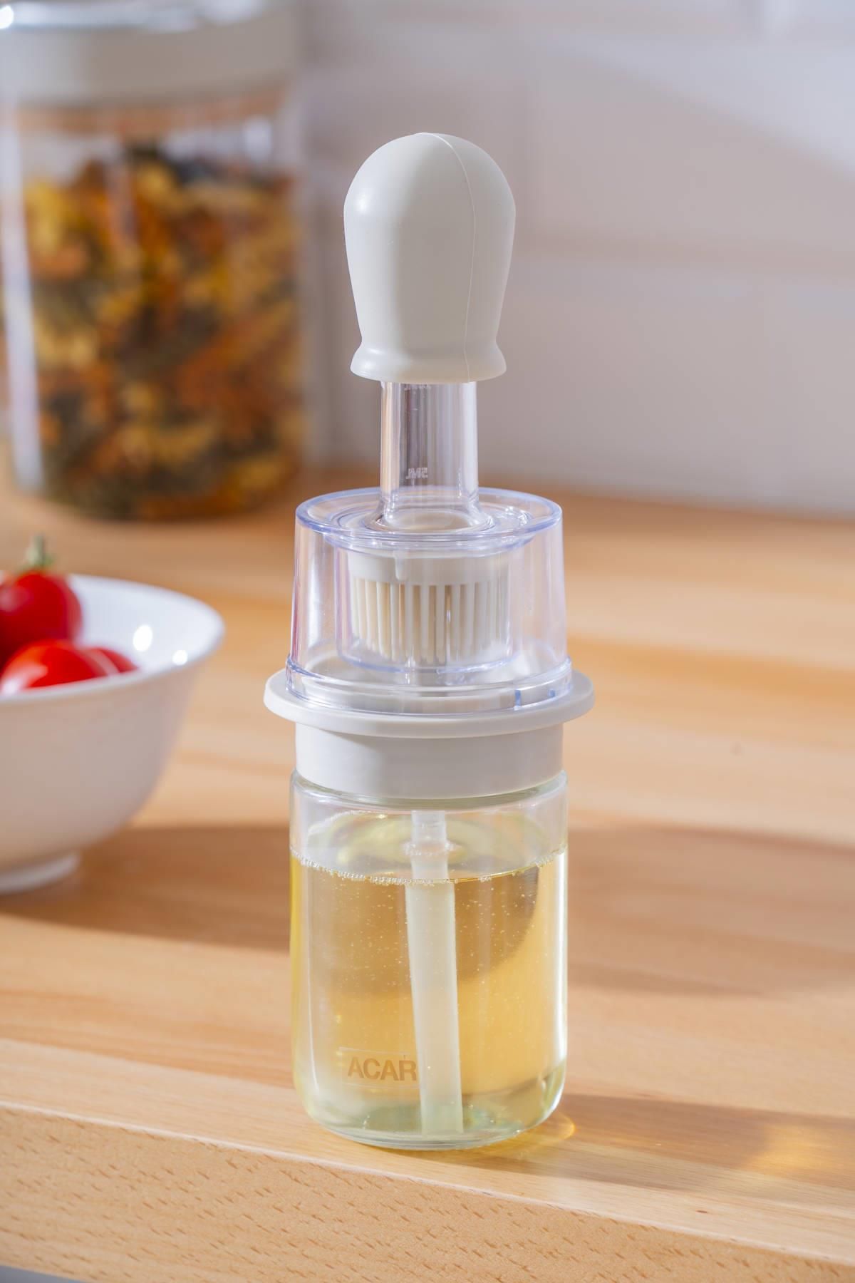 ACAR Harlow Cam Hazneli Silikon Fırçalı Yağdanlık - 180 ml