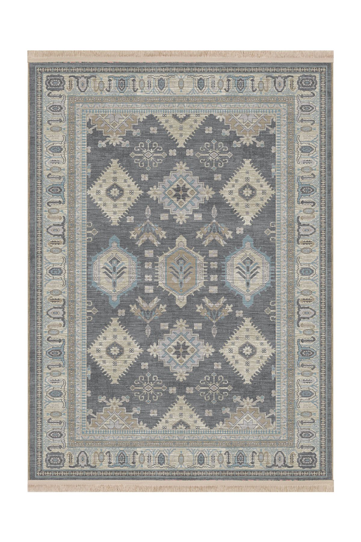 Rugs Modern Halı Mottos Koleksiyonu Gri Bej Geleneksel Desenli Dokuma Taban Dekoratif Halı mottos10