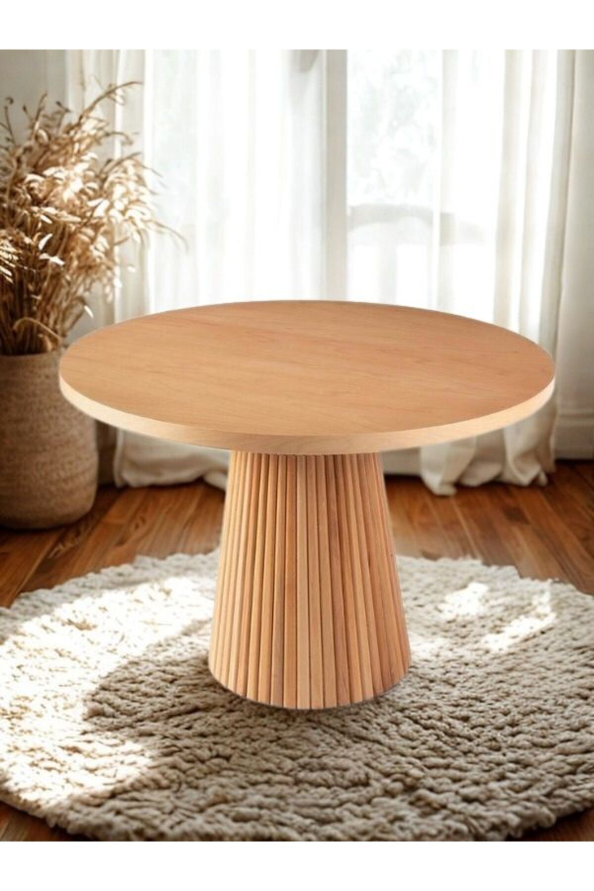 Gazzini Furniture Milas Natural Ahşap Bohem Yemek Masası 110x110