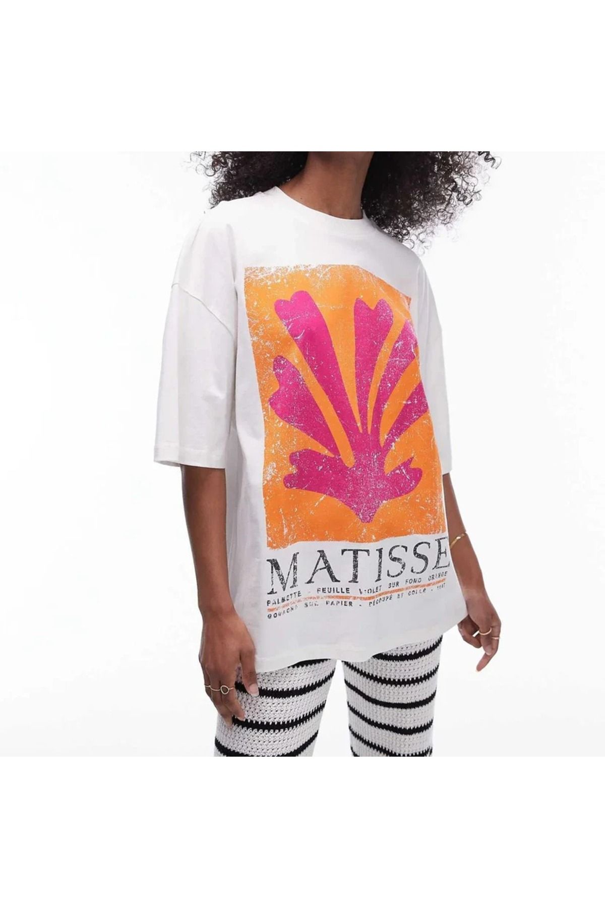 JANSO GROUP -KADIN PAMUKLU BASKILI MATISSE KISA KOLLU TSHIRT OVERSİZE BÜYÜK BEDEN