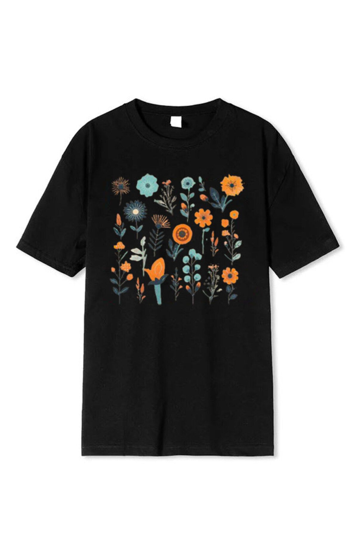 Boi Çiçek Baskılı Unisex Tshirt