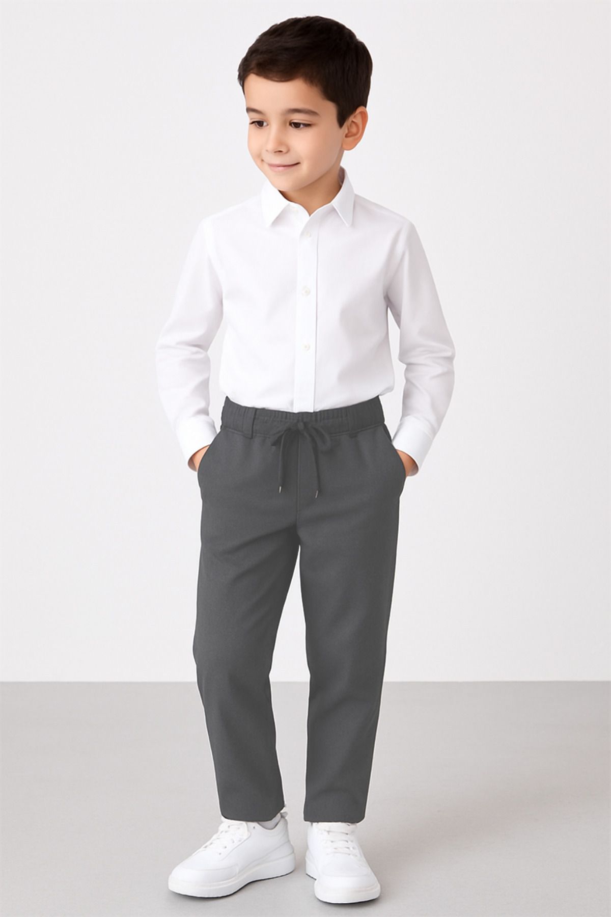 CMZ COLLECTİON Çocuk Likralı Yeni Model Beli Bağcıklı İlkokul Ortaokul Pantolonu