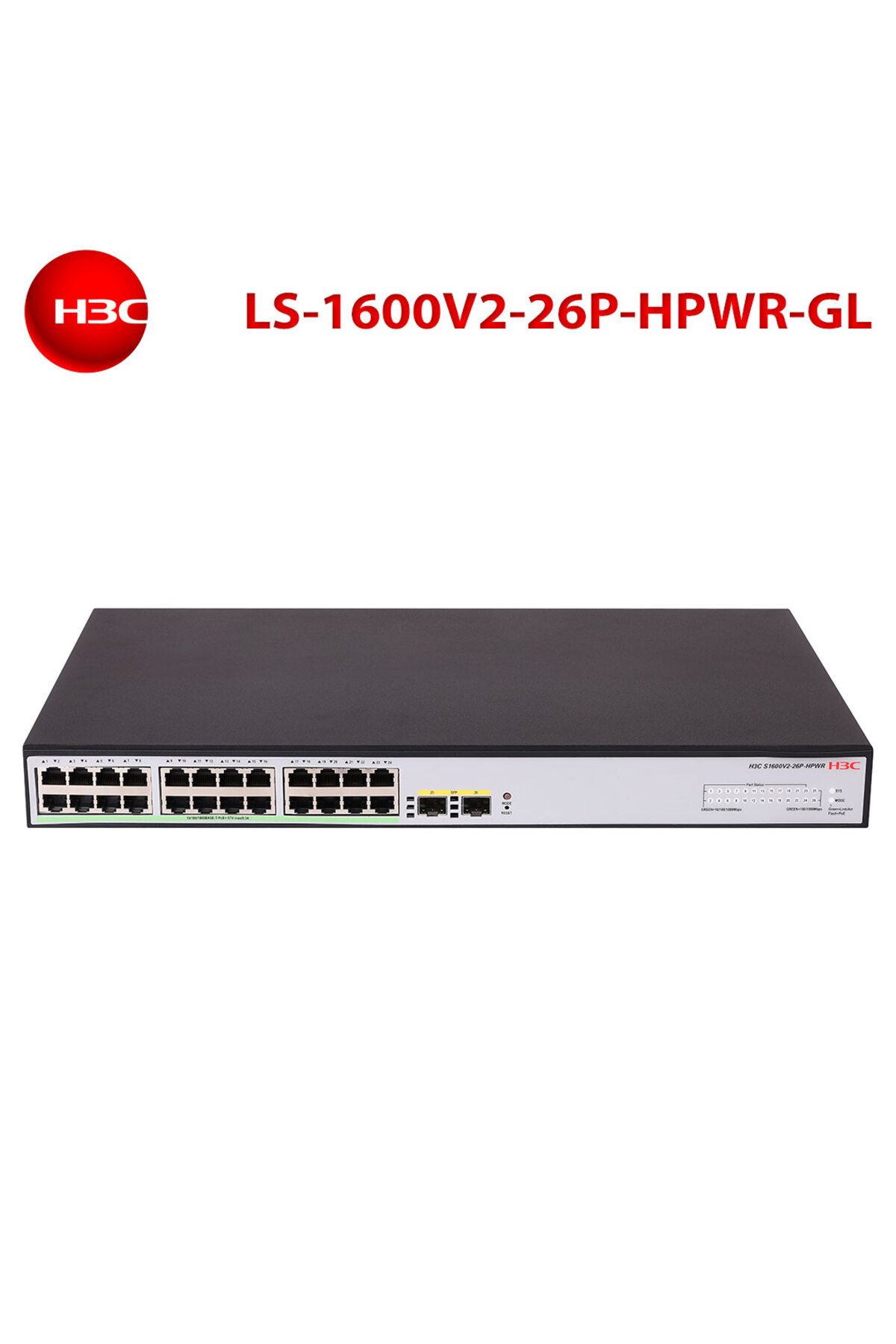 H3C LS-1600V2-26P-HPWR-GL 24 PORT 10/100/1000 370W PoE +2SFP YÖNETLEBİLİR SWITCH