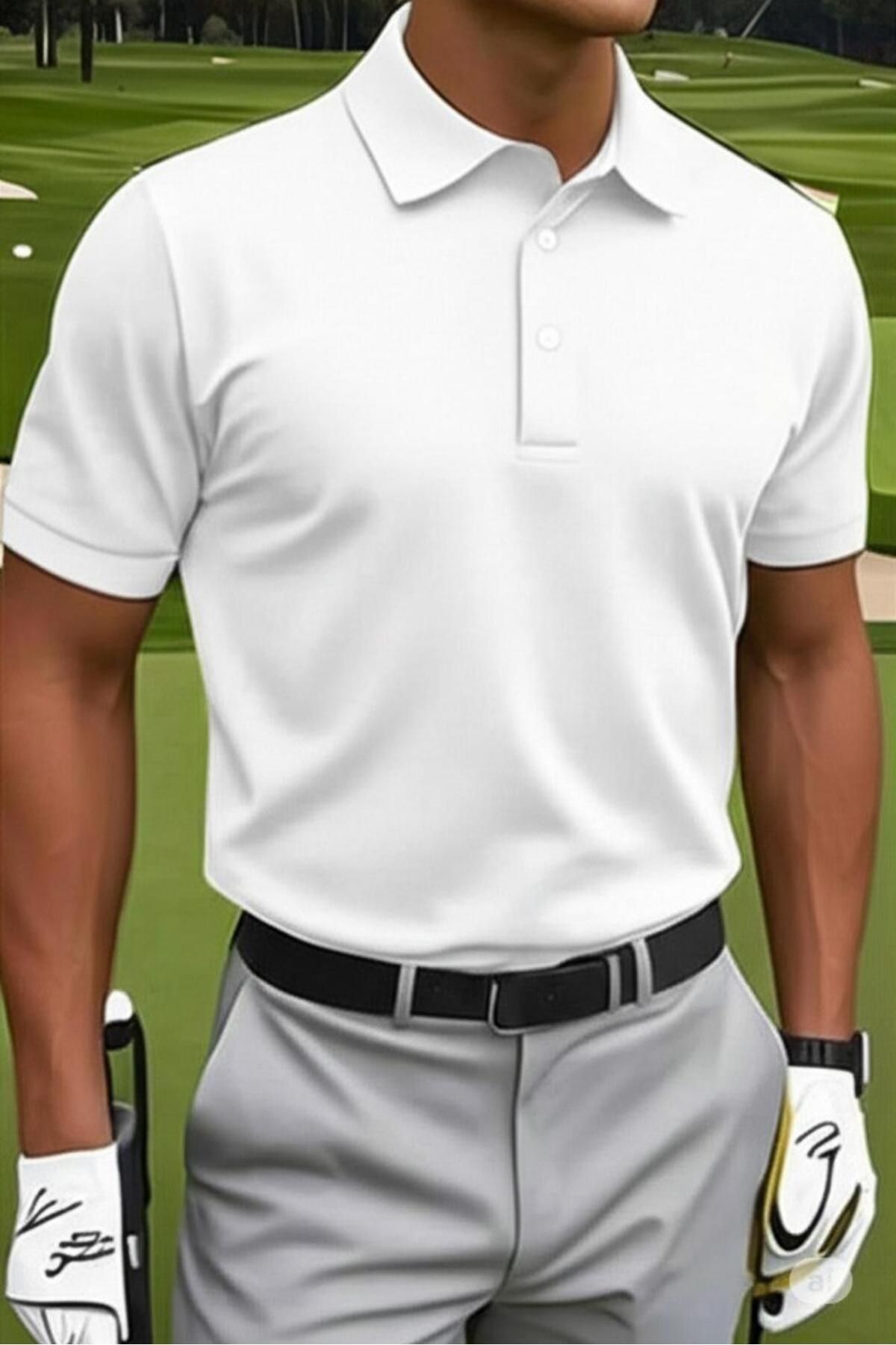 NO 601 Erkek Beyaz Dar/Slim Fitt Polo Yaka Tshirt
