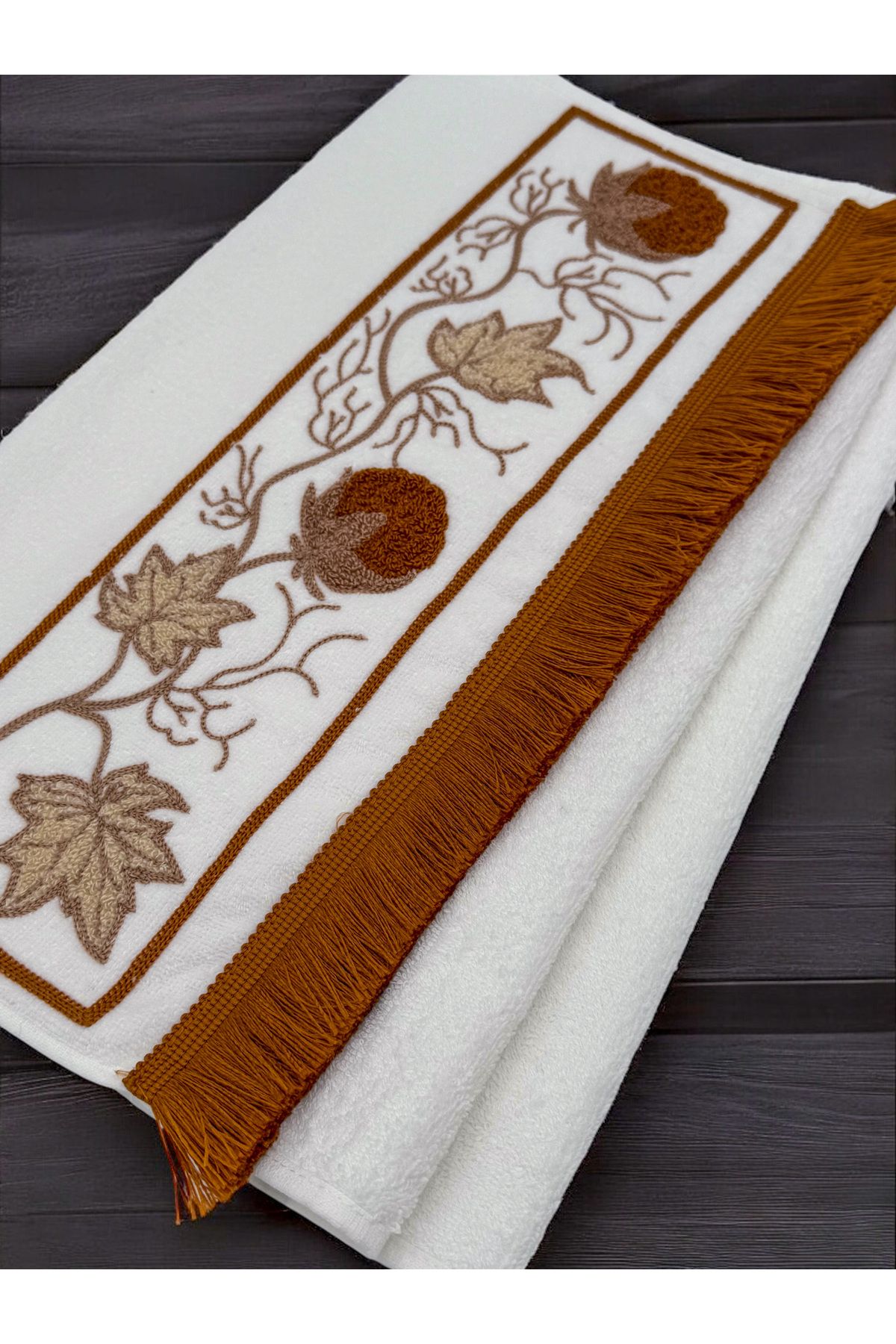 AYHANHOME Punch Nakışlı Saçaklı 1 Adet 50x90 El Yüz Havlu Seti