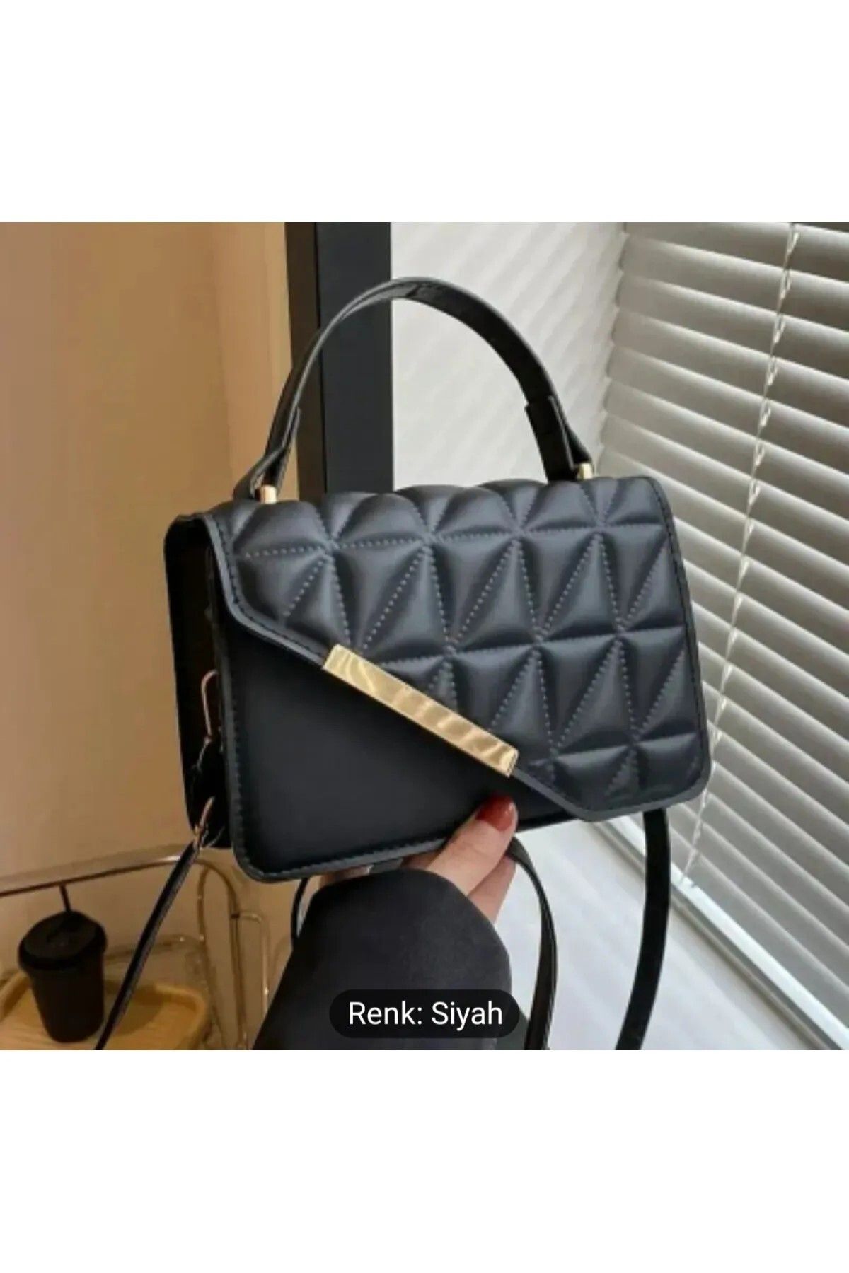 SENEM DESİGN Mini Moda Kapitone Desenli Çapraz Metal Kapak El & Omuz Çantası