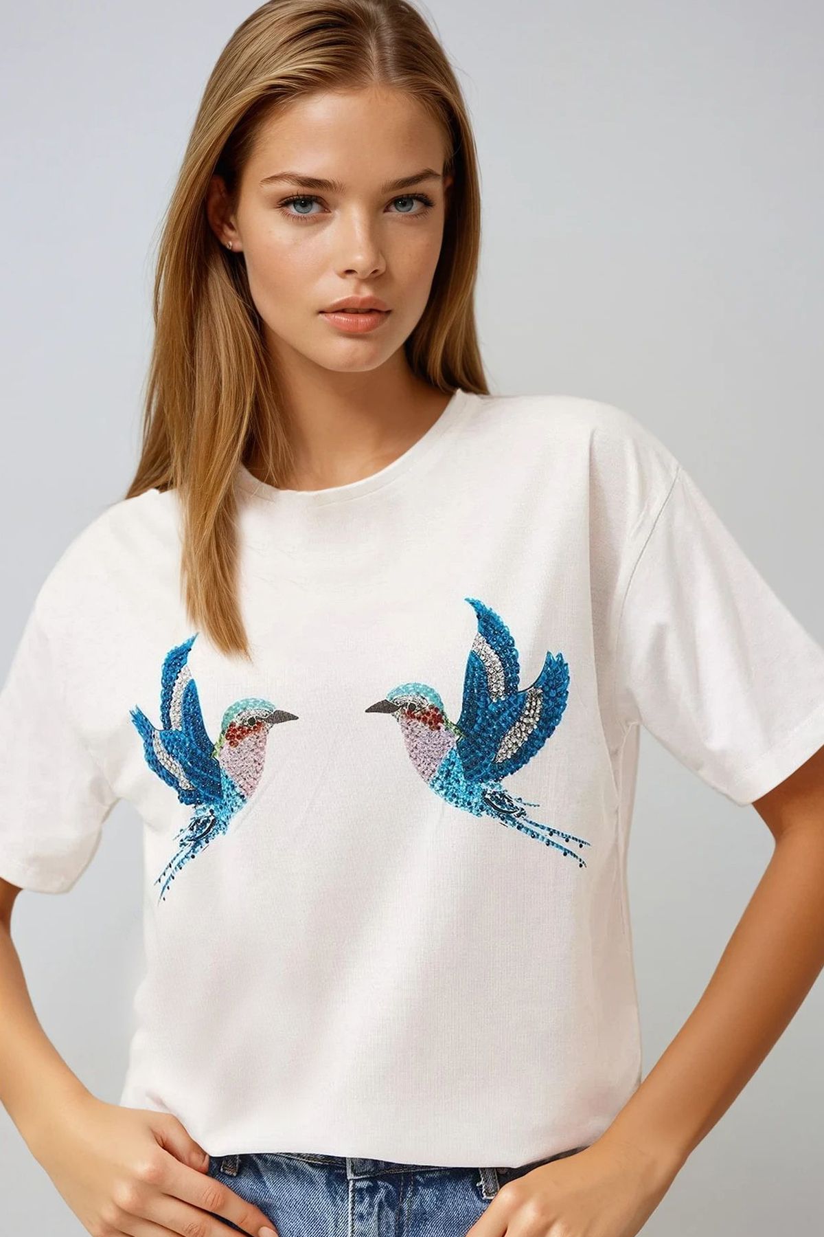 VAGGON Taşlı Baskılı Oversize T-Shirt