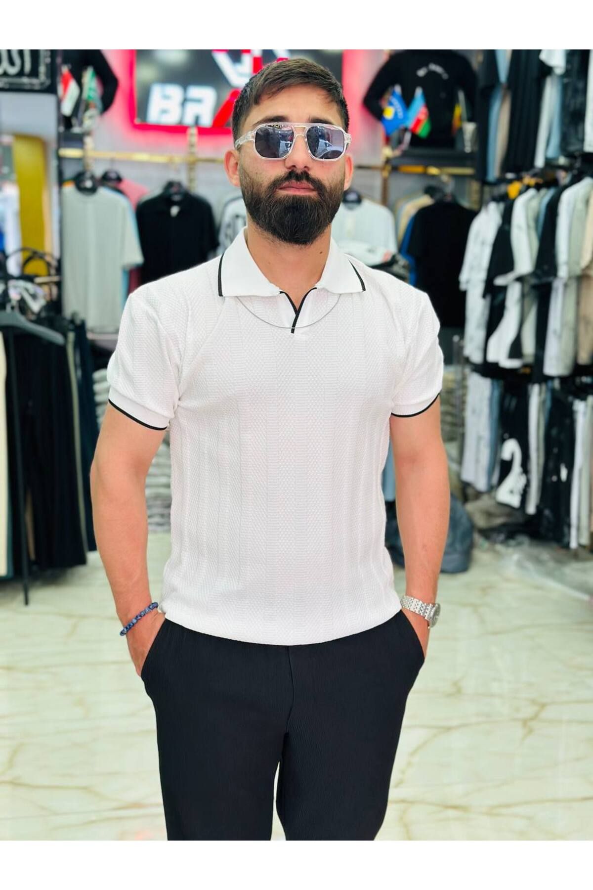 FRANCO RENZO Erkek Beyaz Polo Yaka Triko T-Shirt